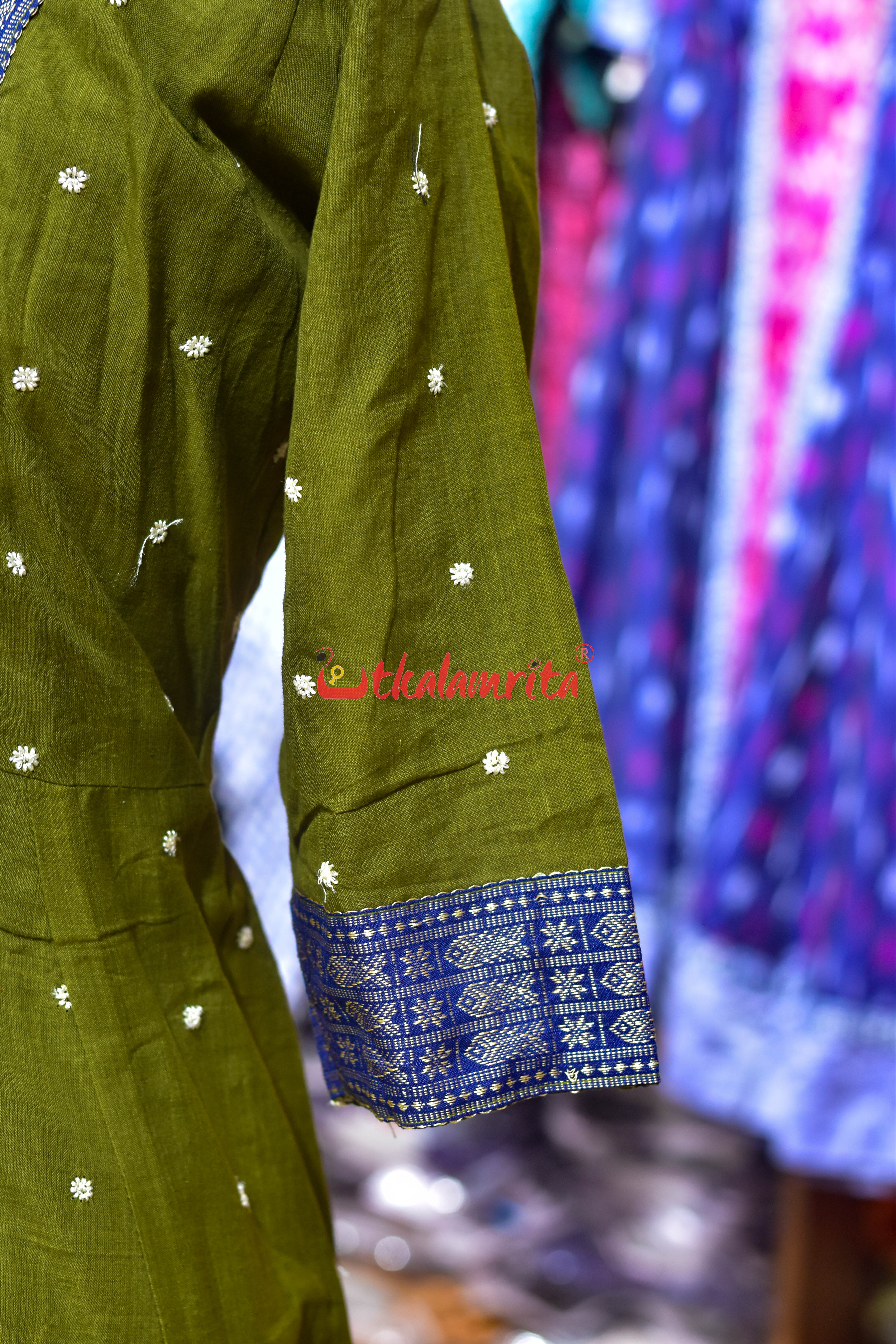 Mehendi Green with White Buti Middle Design (Anarkali)