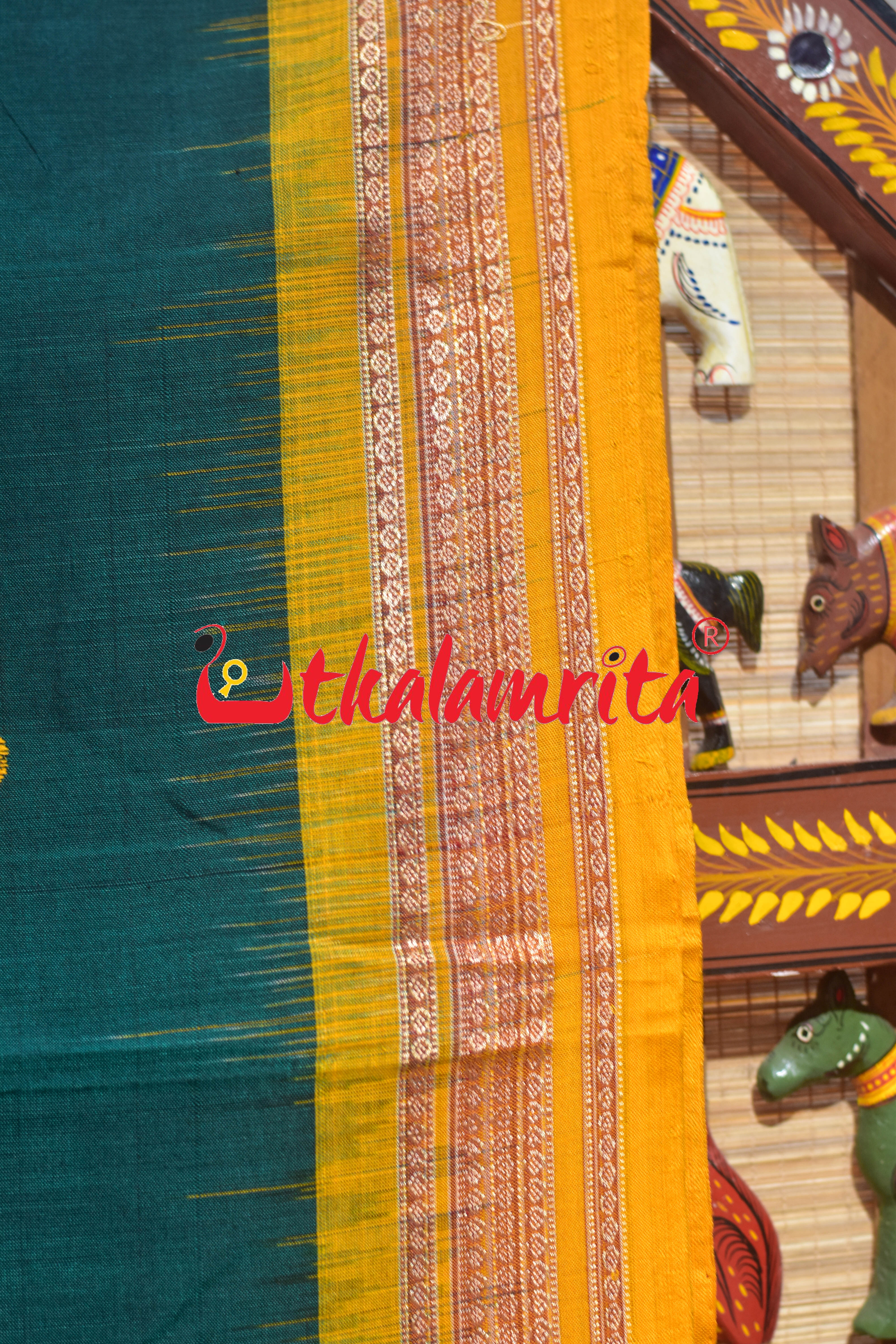 Green Yellow Double Chaal Doll Bomkai Cotton Saree