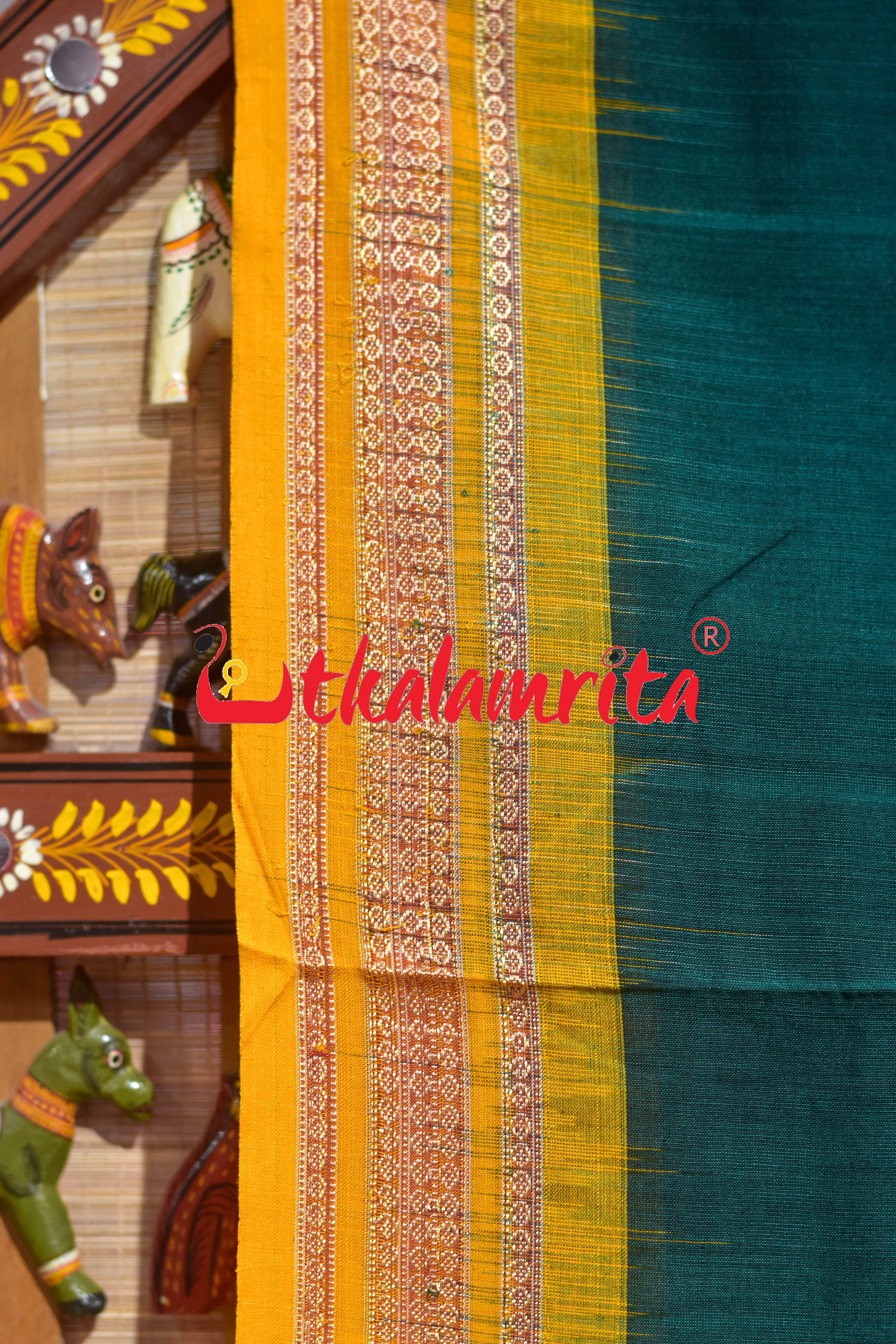 Green Yellow Double Chaal Doll Bomkai Cotton Saree