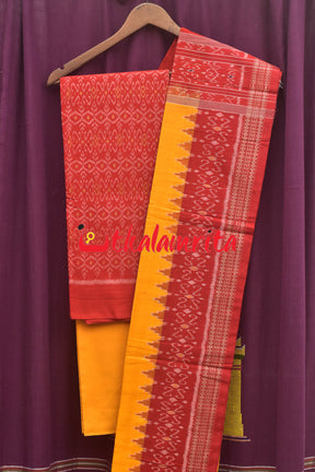 S Design Red Yellow Sambalpuri Cotton Dress Set