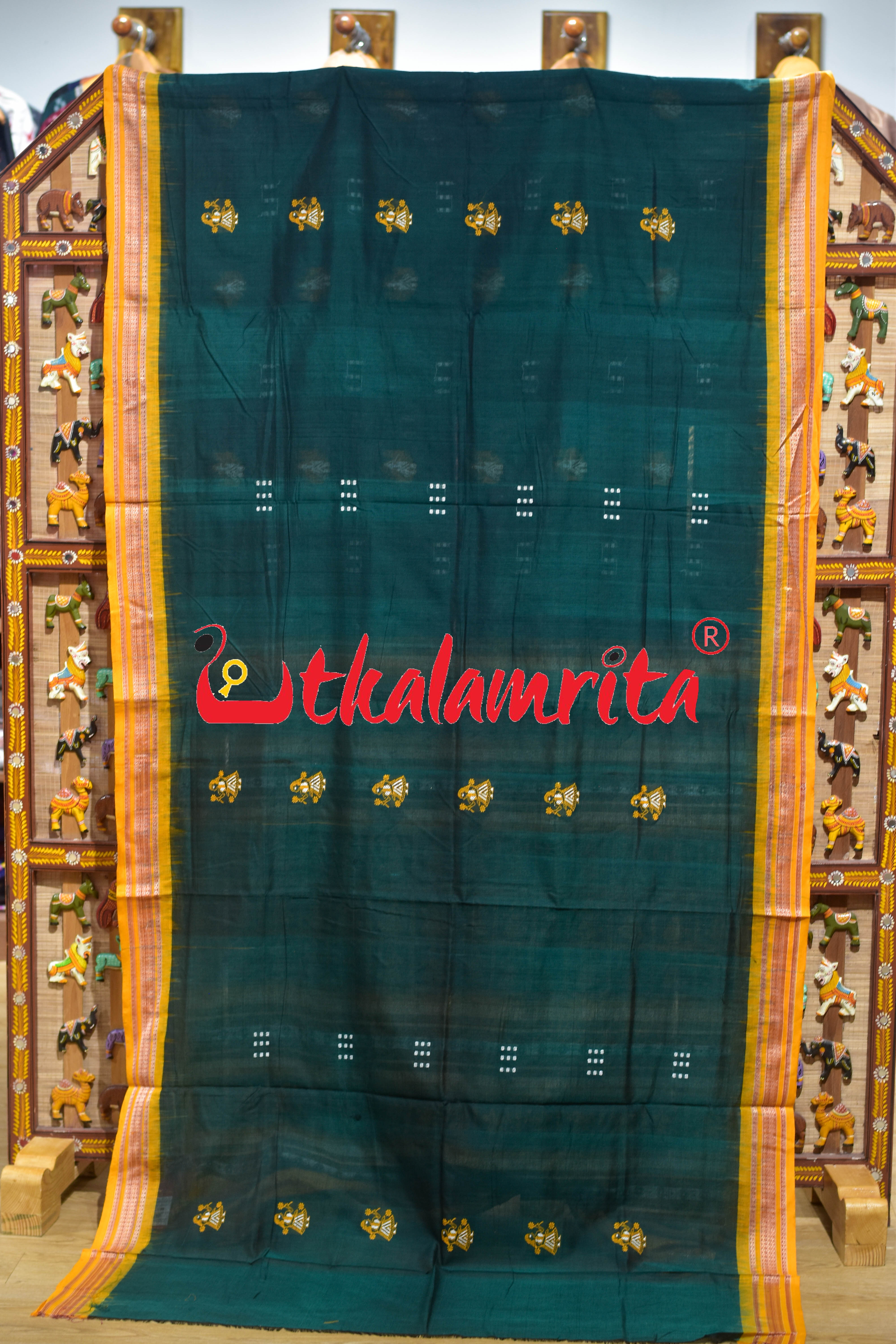 Green Yellow Double Chaal Doll Bomkai Cotton Saree