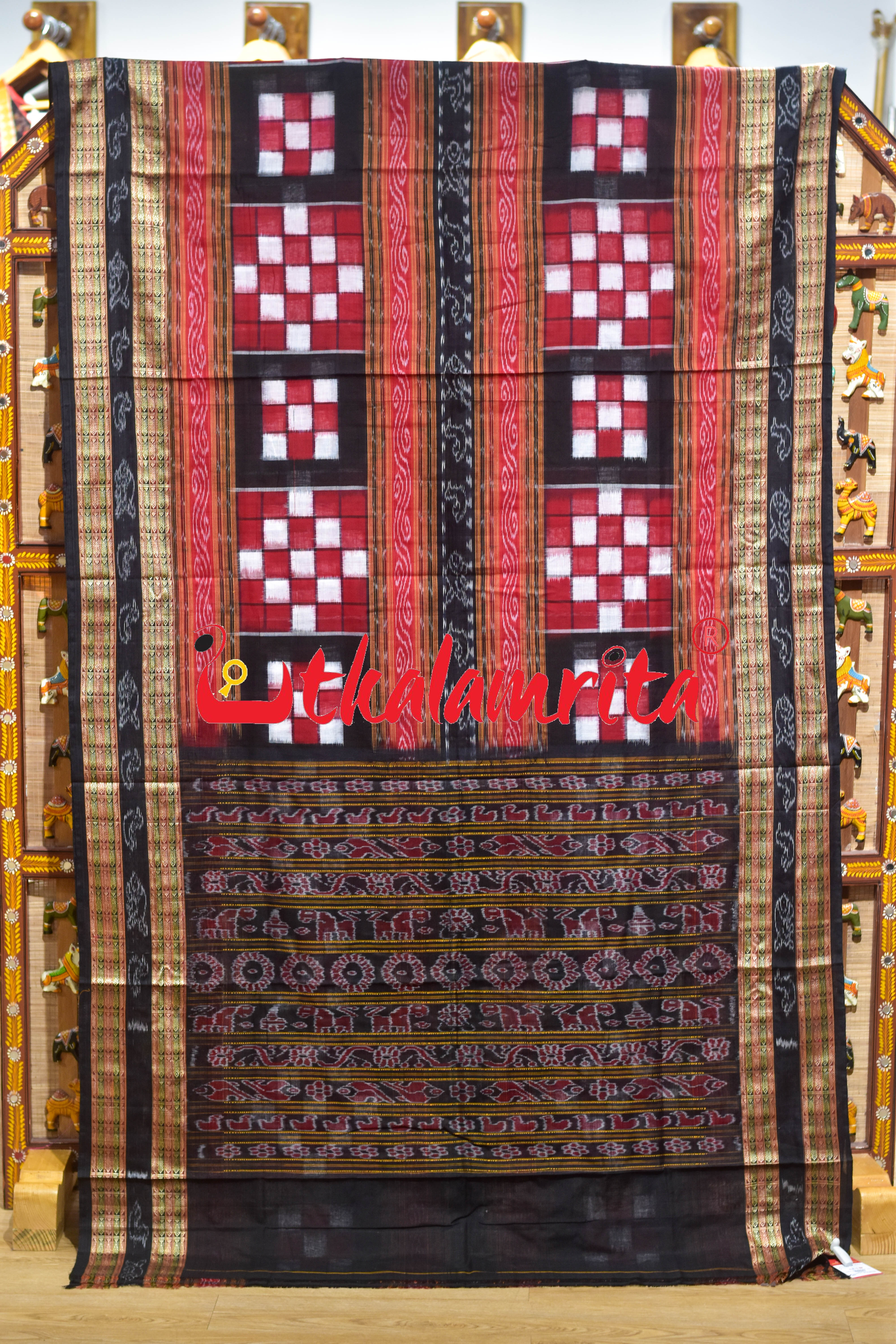 Red Black Bichitrapuri Sambalpuri Cotton Saree
