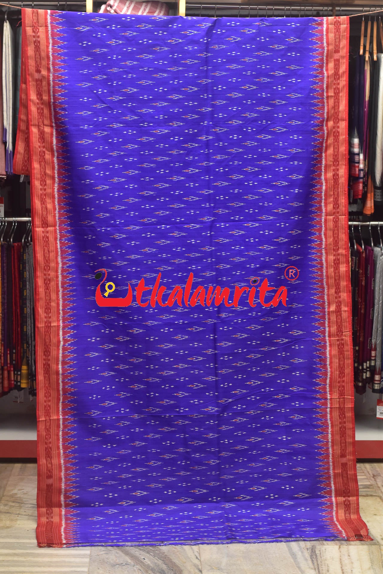 Blue Red Chandrika Khandua Silk Saree