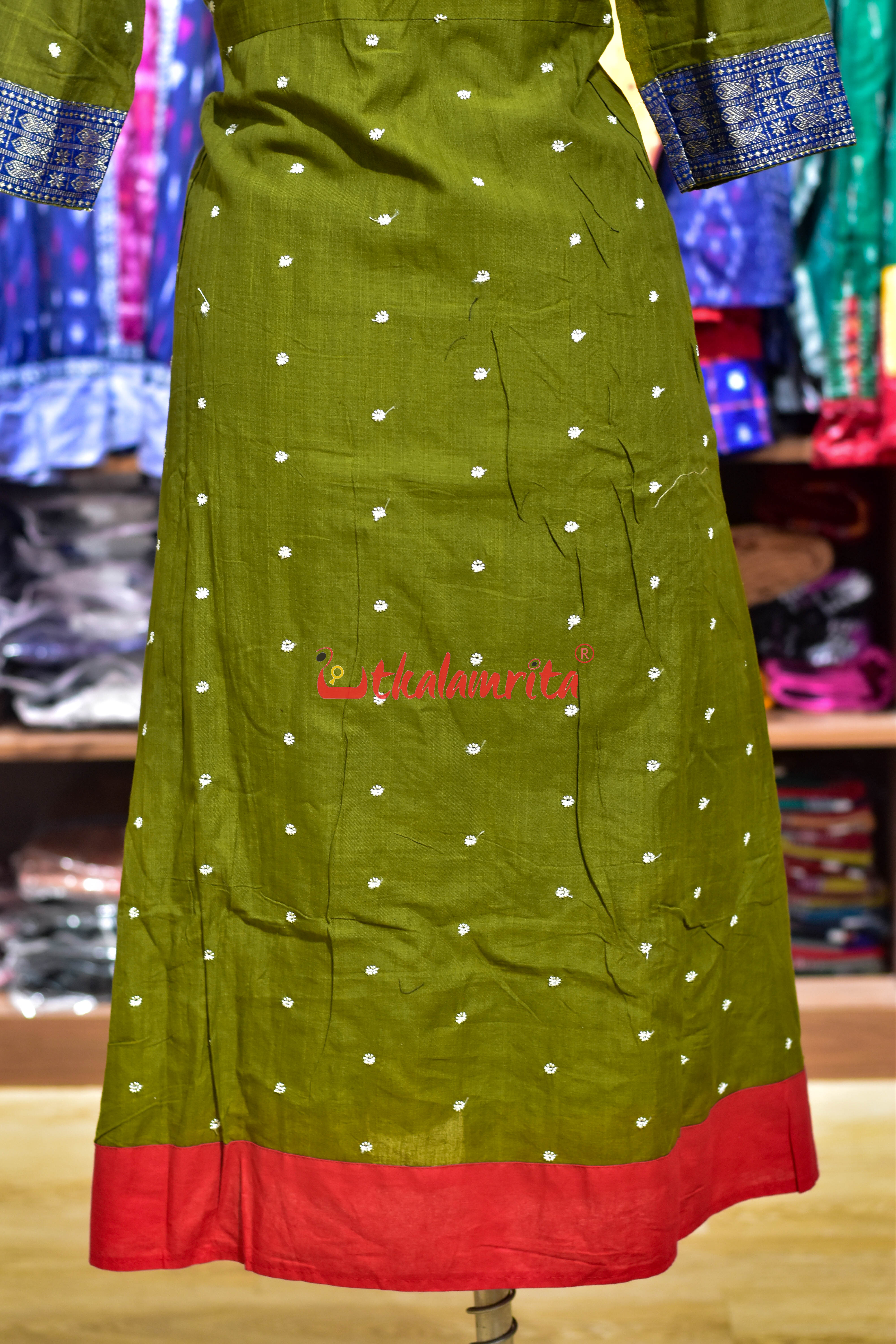 Mehendi Green with White Buti Middle Design (Anarkali)