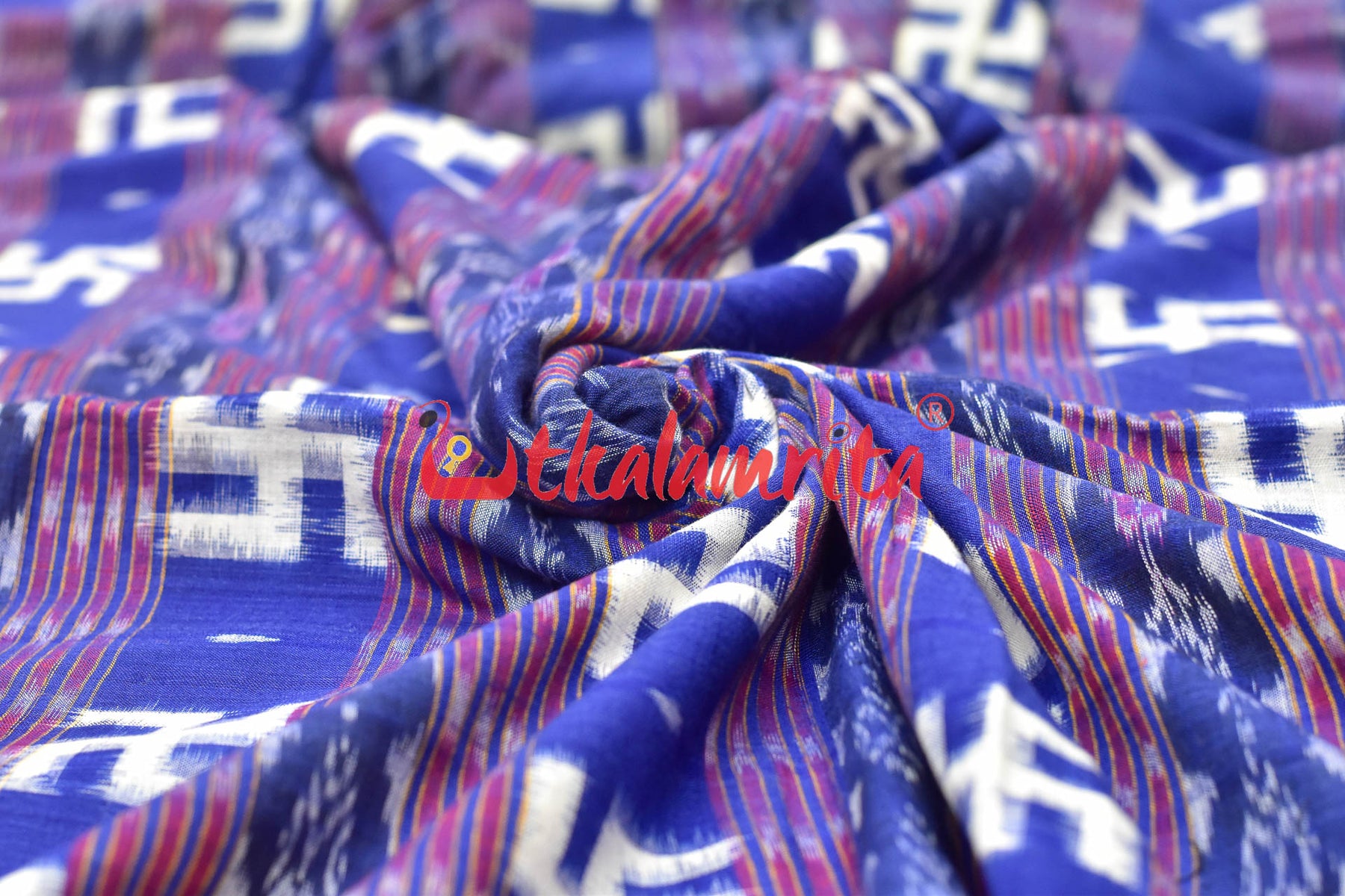 Swastik Blue Sambalpuri Cotton (Fabric)