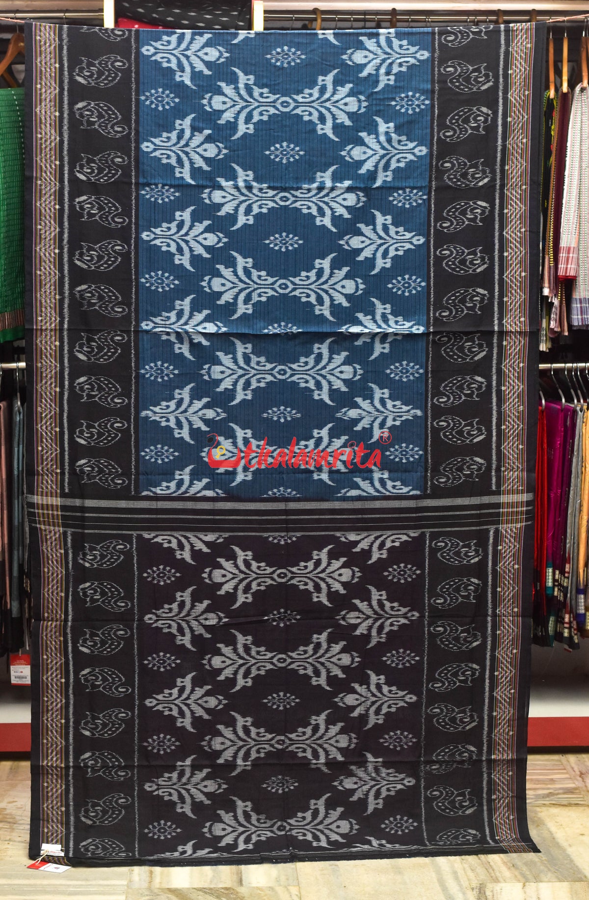 Blue Black Sankha Khandua Cotton Saree