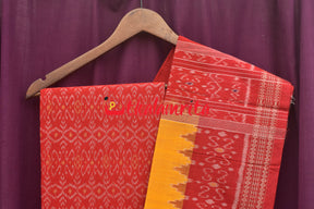 S Design Red Yellow Sambalpuri Cotton Dress Set