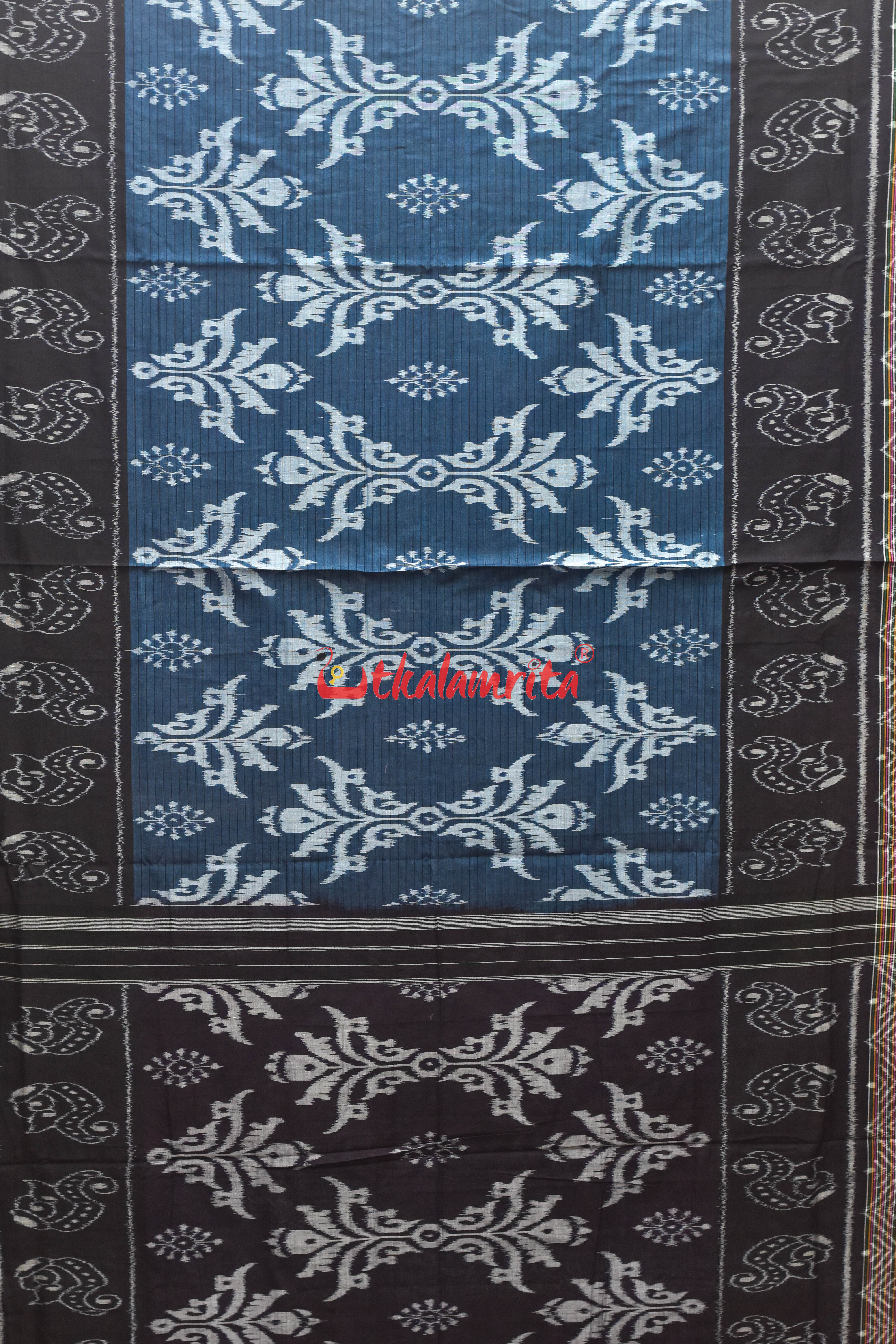 Blue Black Sankha Khandua Cotton Saree