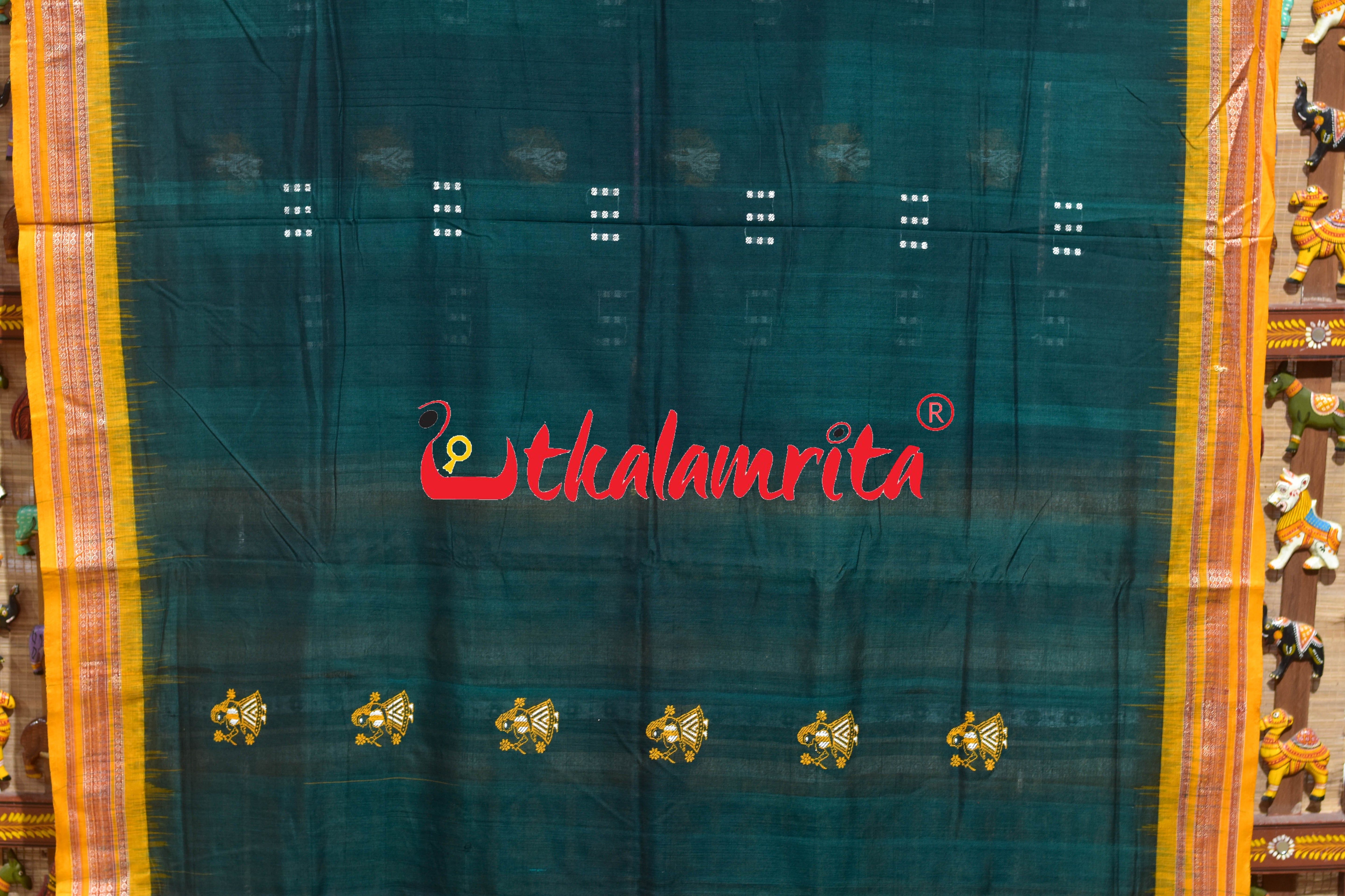 Green Yellow Double Chaal Doll Bomkai Cotton Saree