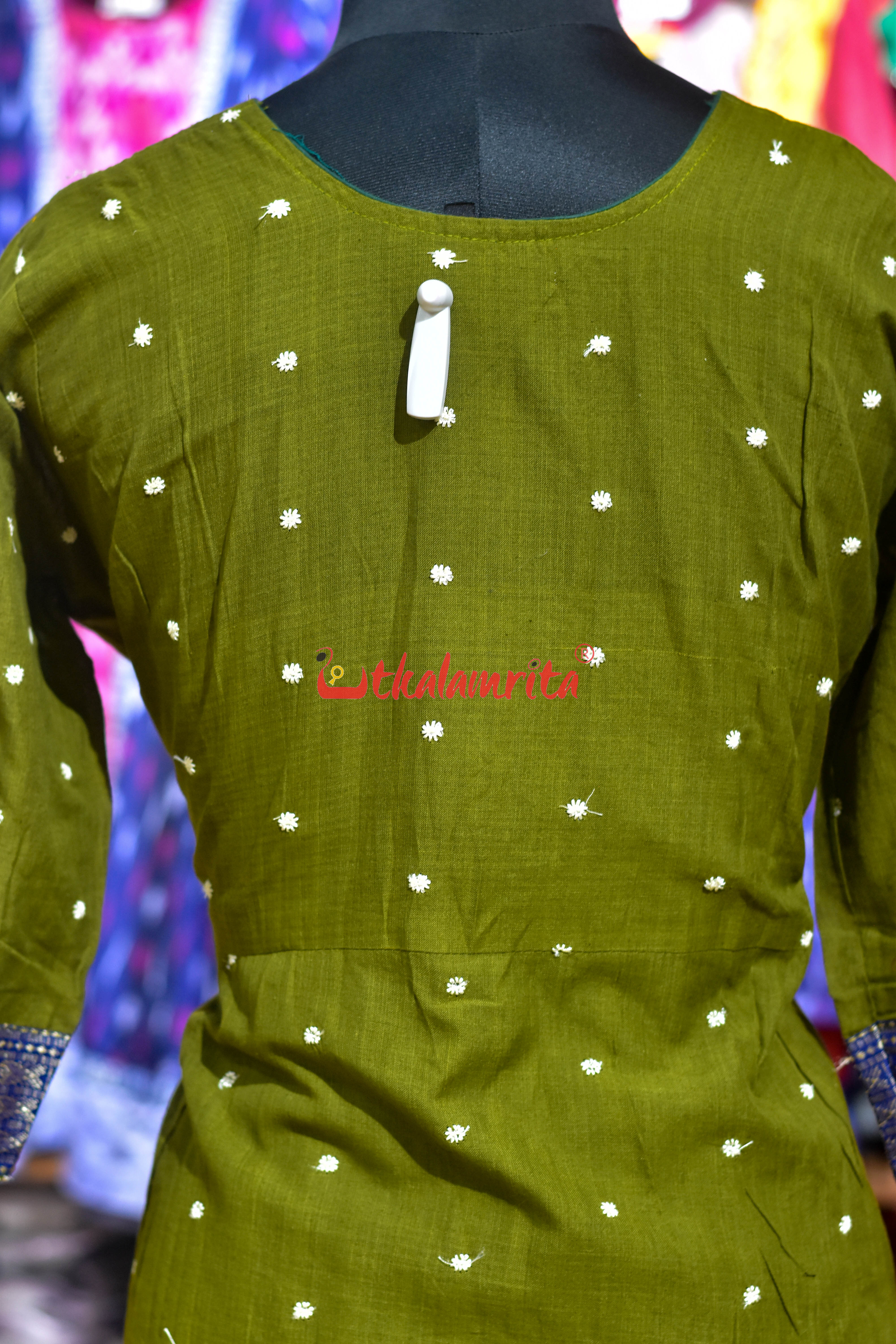 Mehendi Green with White Buti Middle Design (Anarkali)