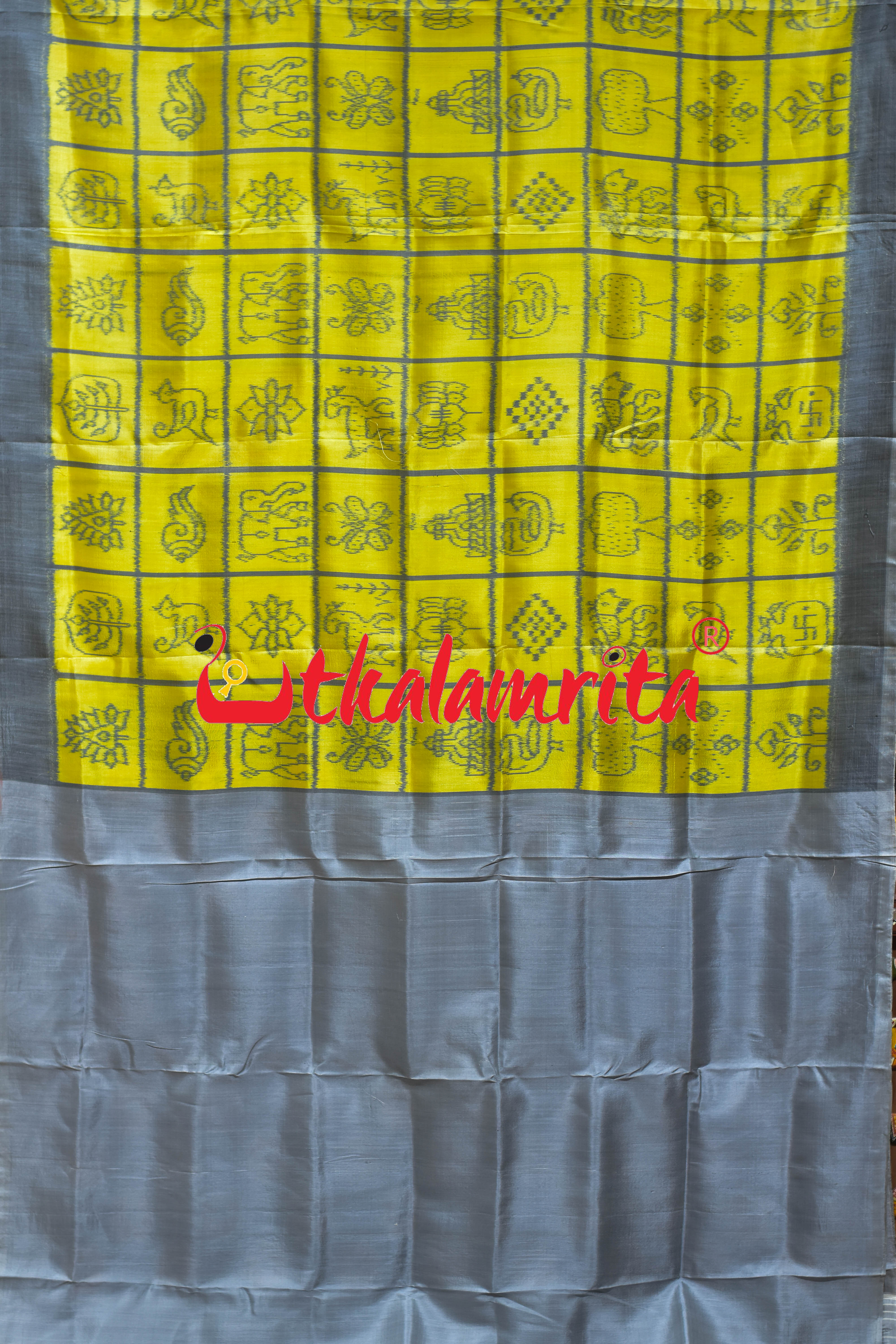 Yellow Grey Nabakothi Khandua Silk Saree