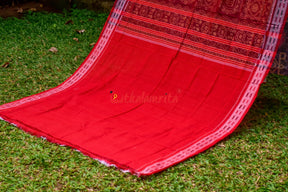 Grey Red Bada Jhoti Sambalpuri Cotton Saree