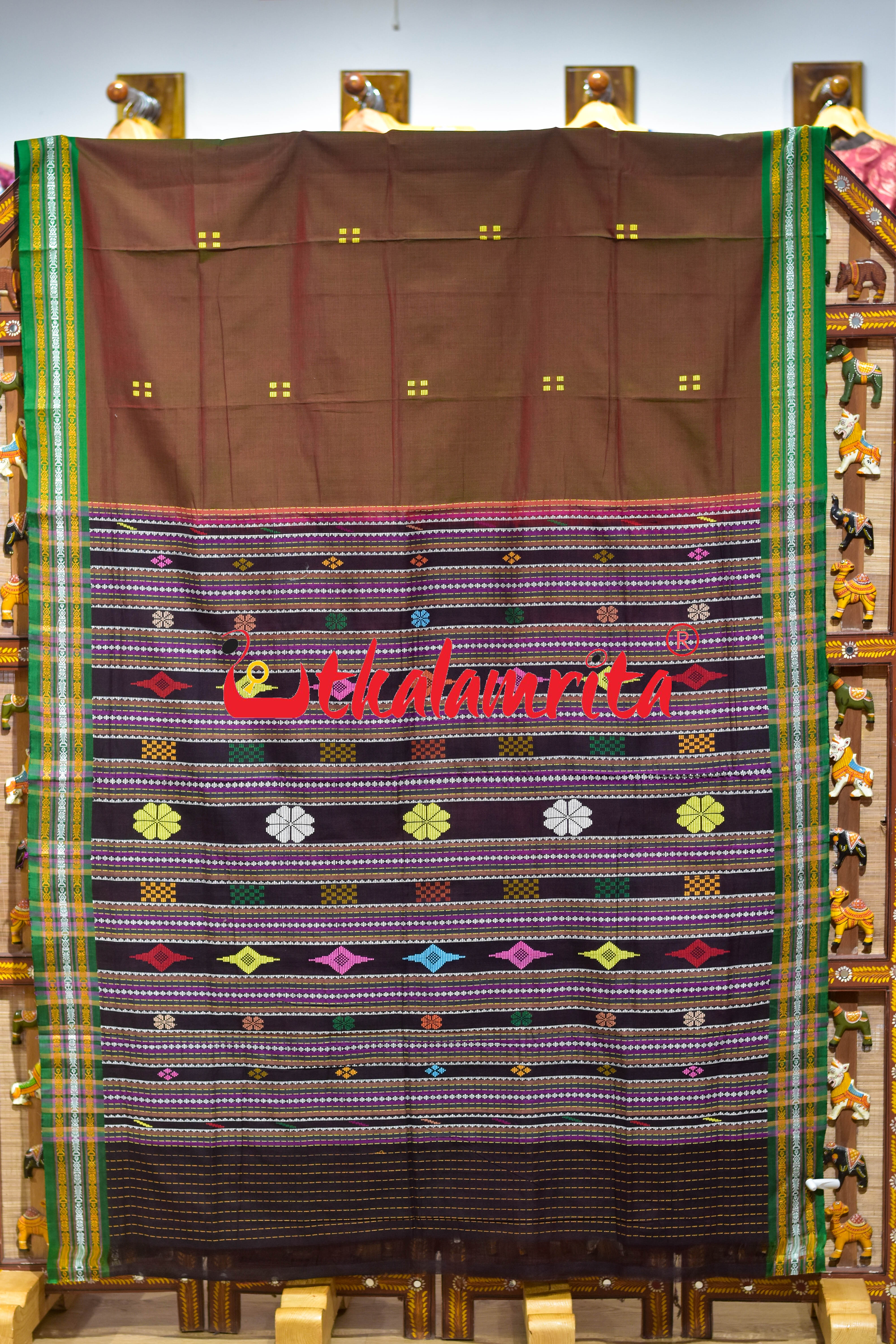 Green Buta Phula Anchal Dhalapathar Cotton Saree