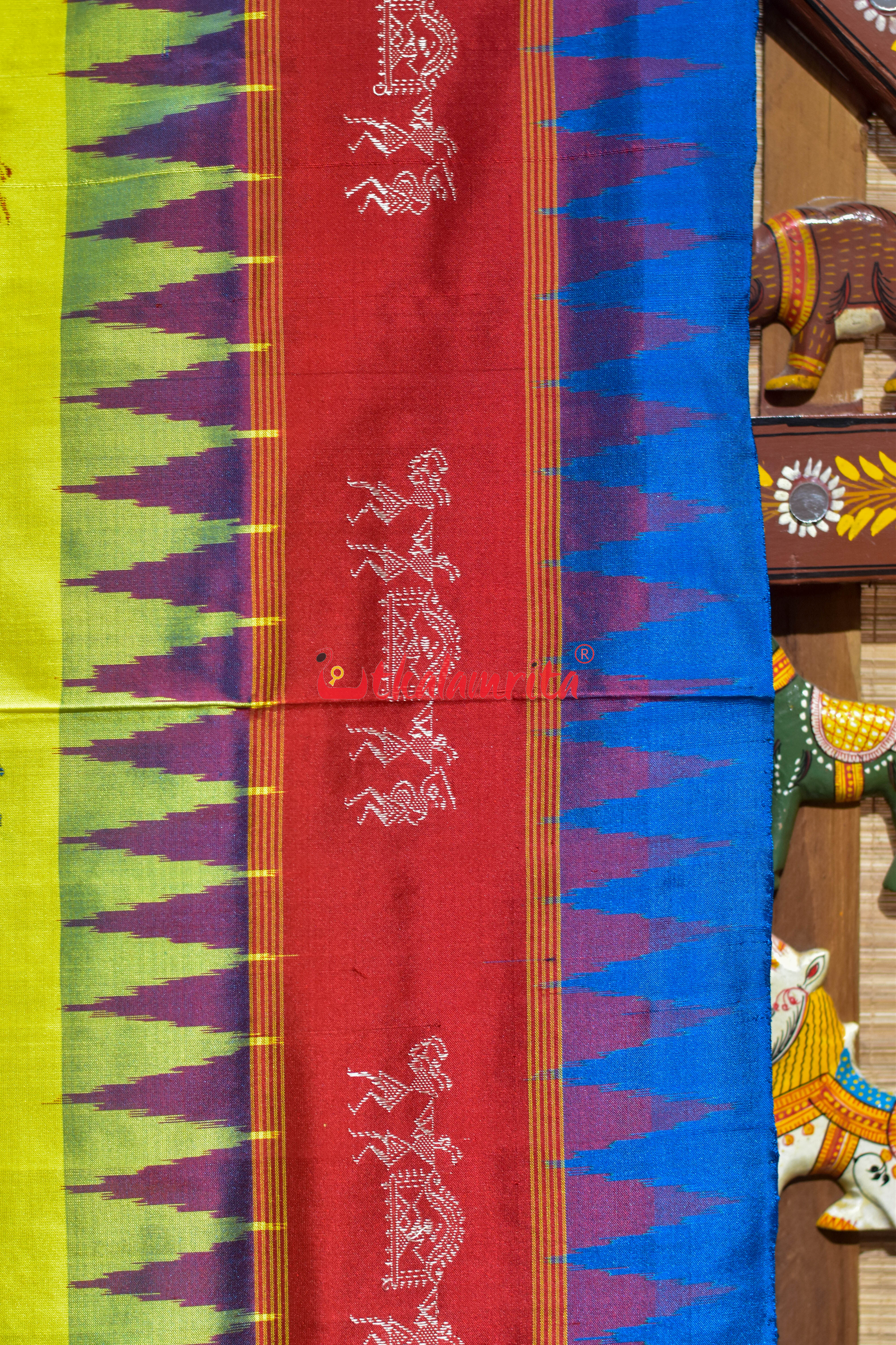 Yellow Double Kumbha Sabari Bomkai Silk Saree
