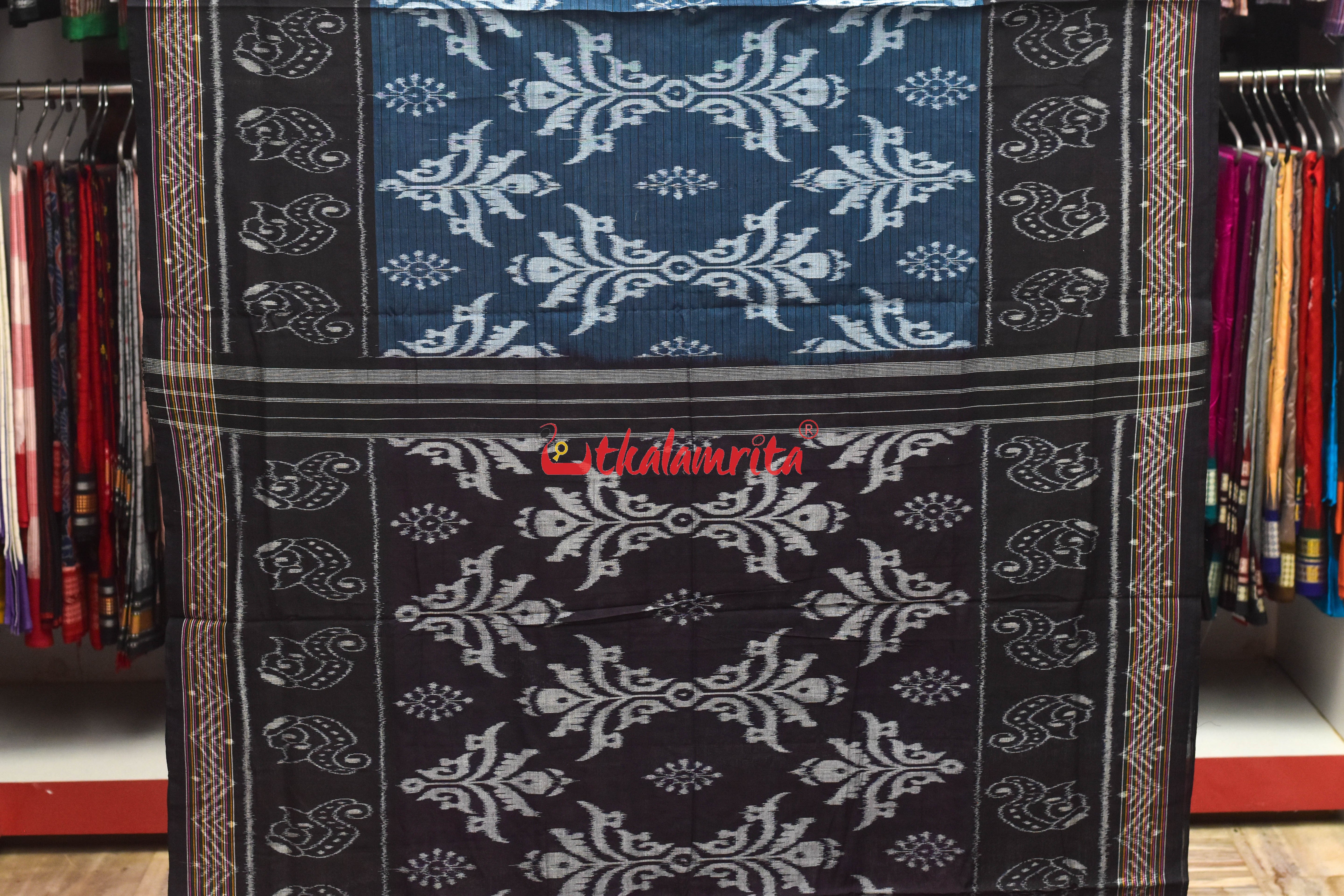 Blue Black Sankha Khandua Cotton Saree