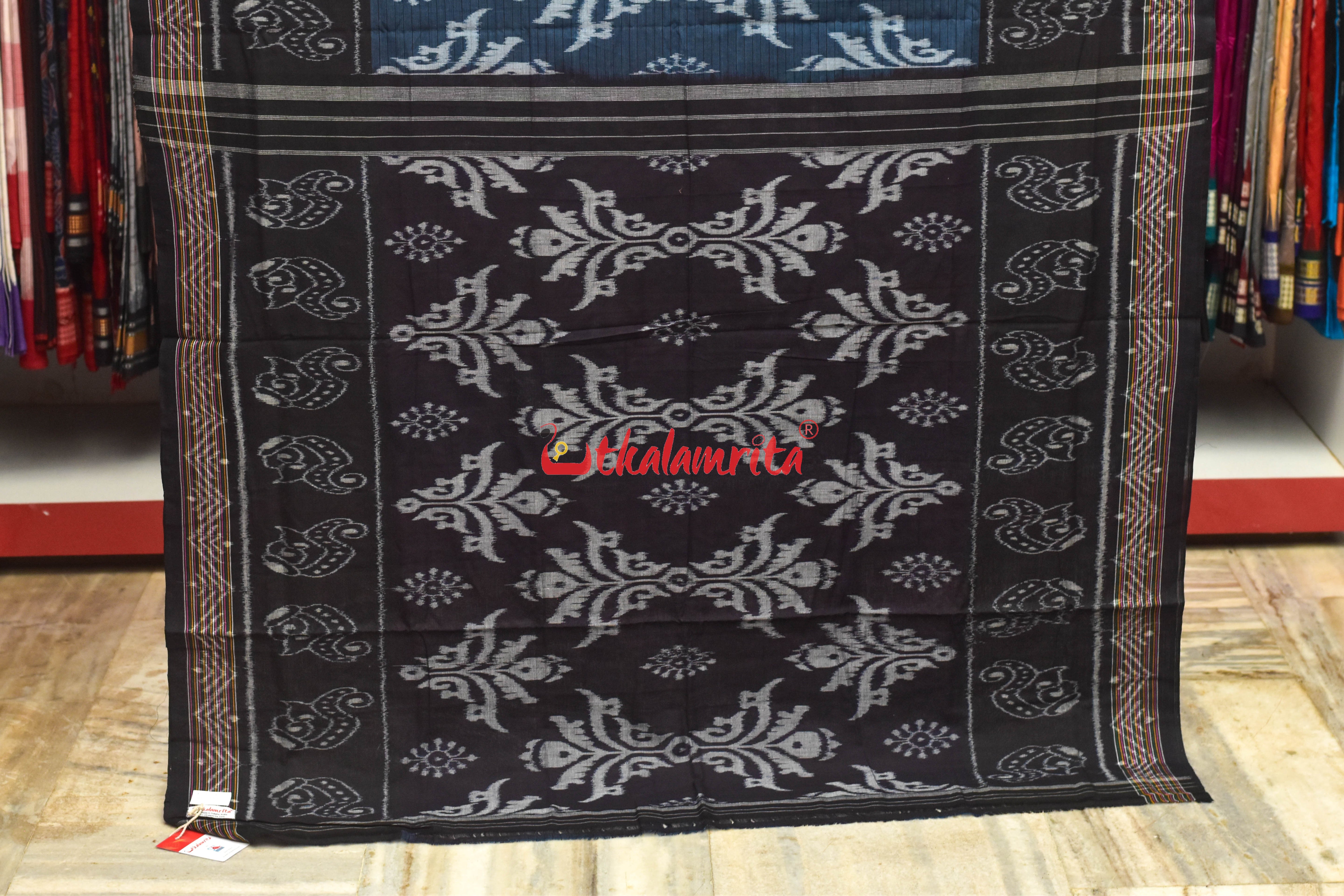 Blue Black Sankha Khandua Cotton Saree