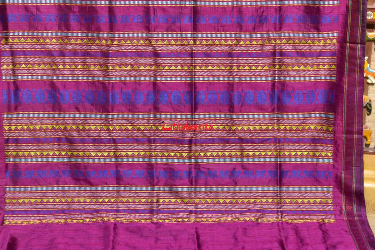 Blue Wine Chita Dongria Silk Saree
