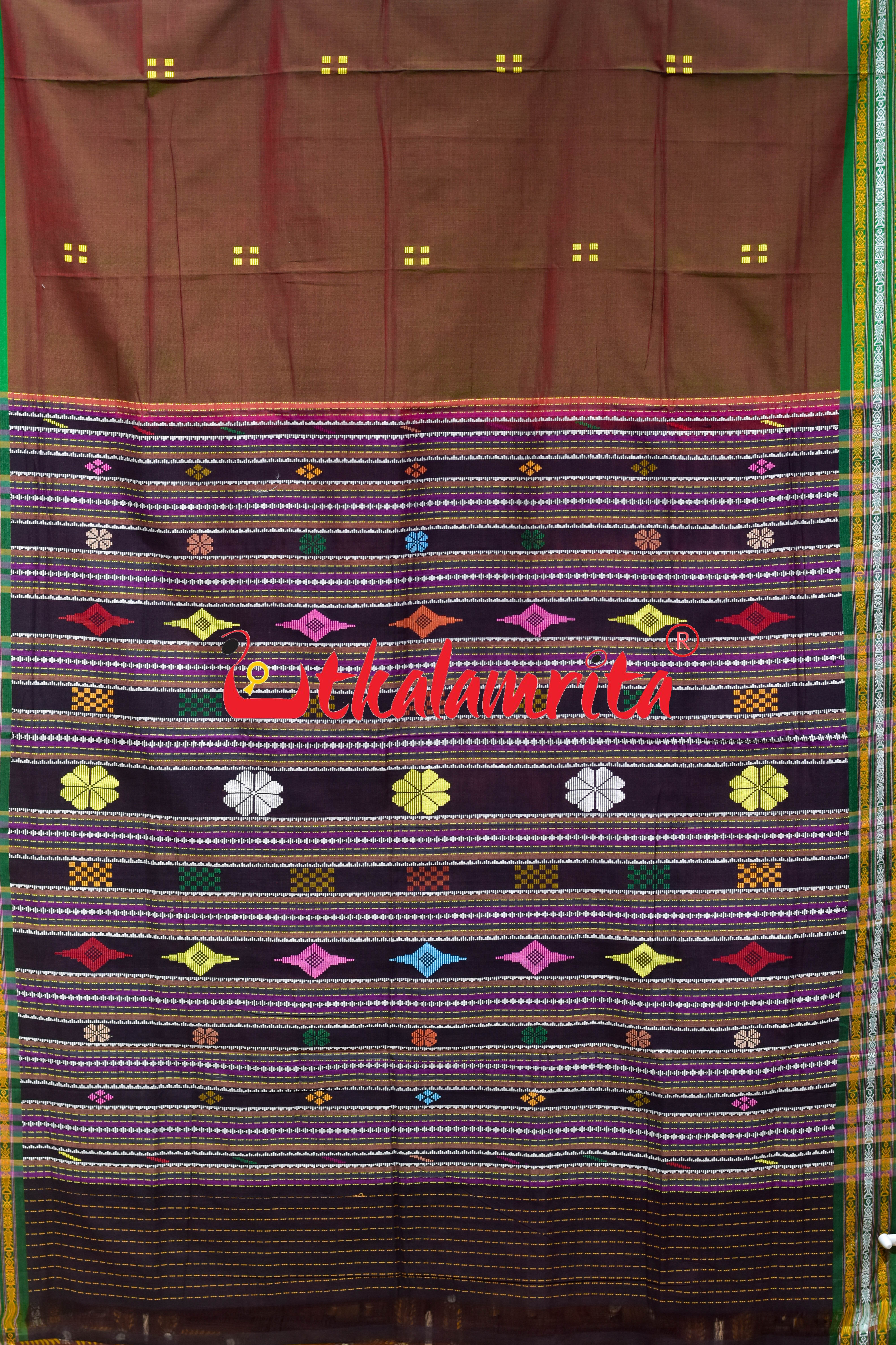 Green Buta Phula Anchal Dhalapathar Cotton Saree