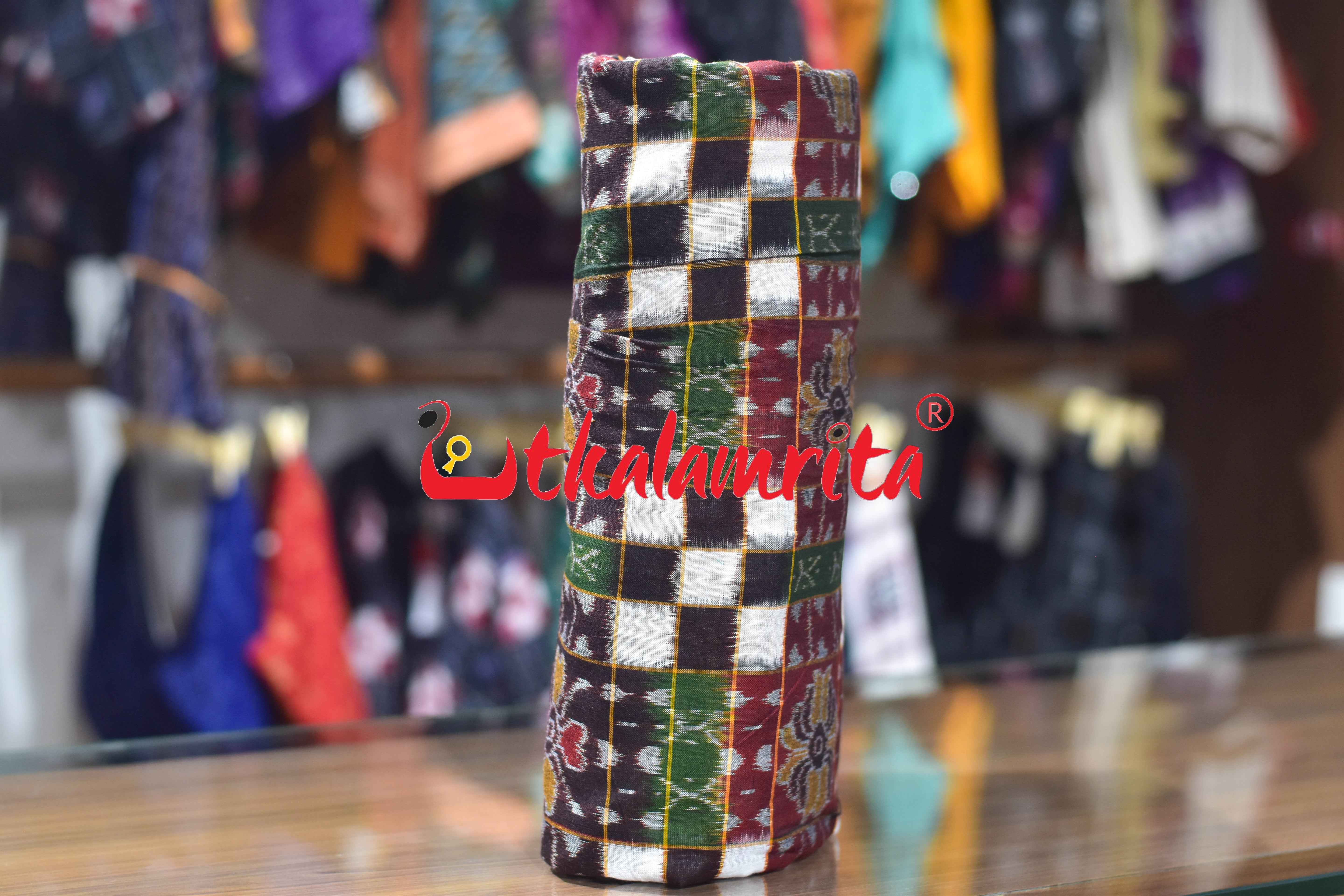 Coffee White Flower Bandha Sambalpuri Cotton (Fabric)