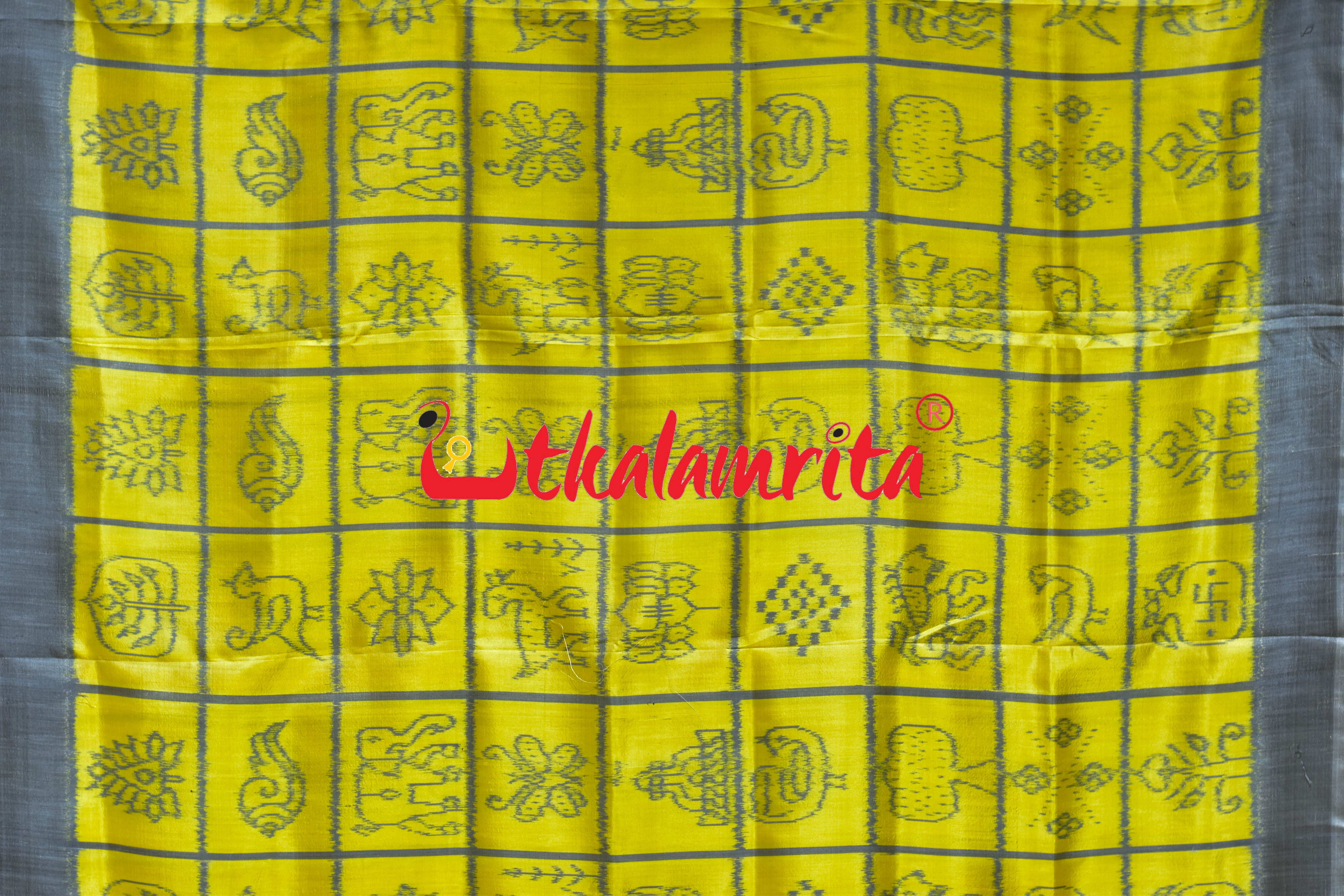 Yellow Grey Nabakothi Khandua Silk Saree