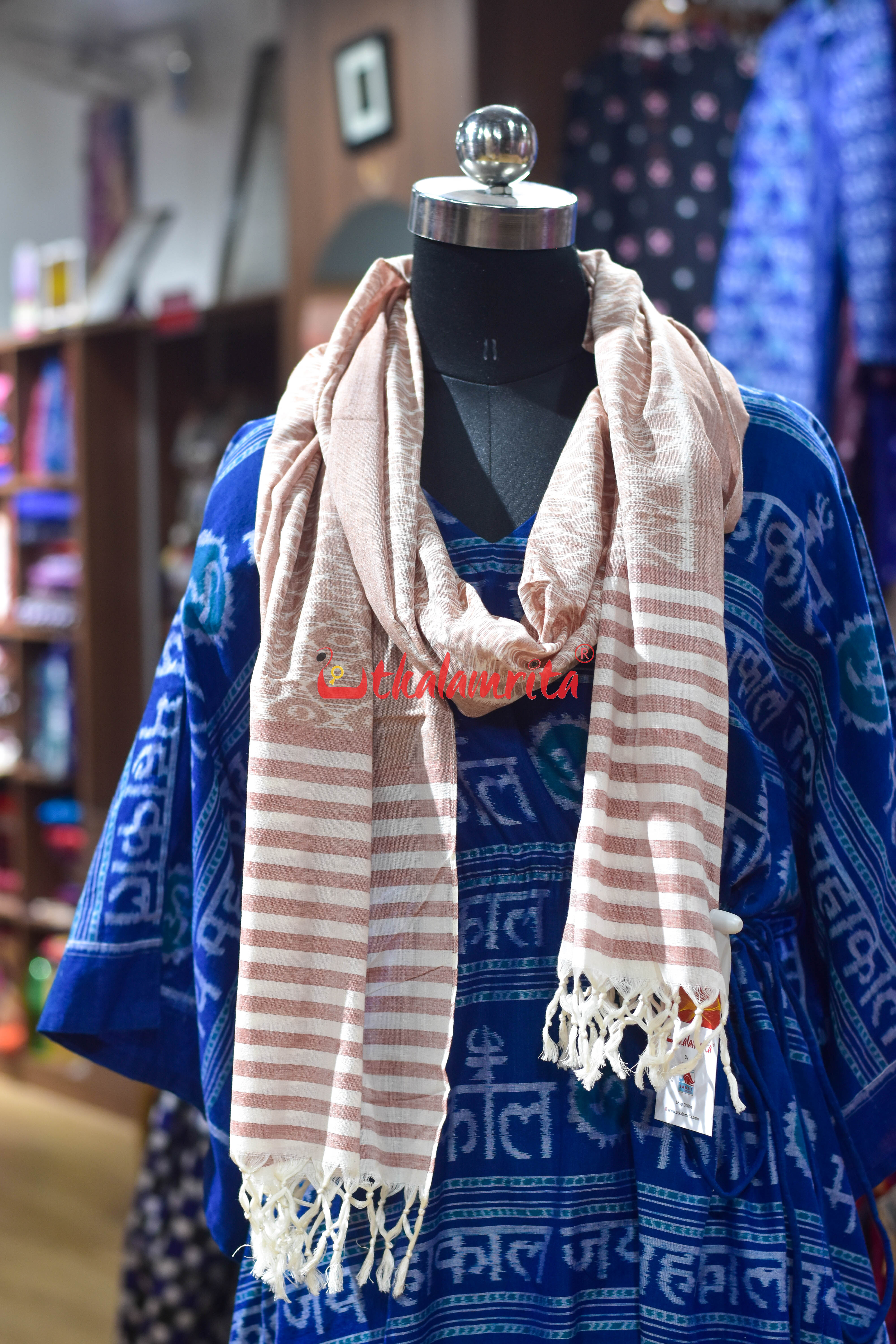 Peach Gol Thikiri Ikat Cotton (Stole)