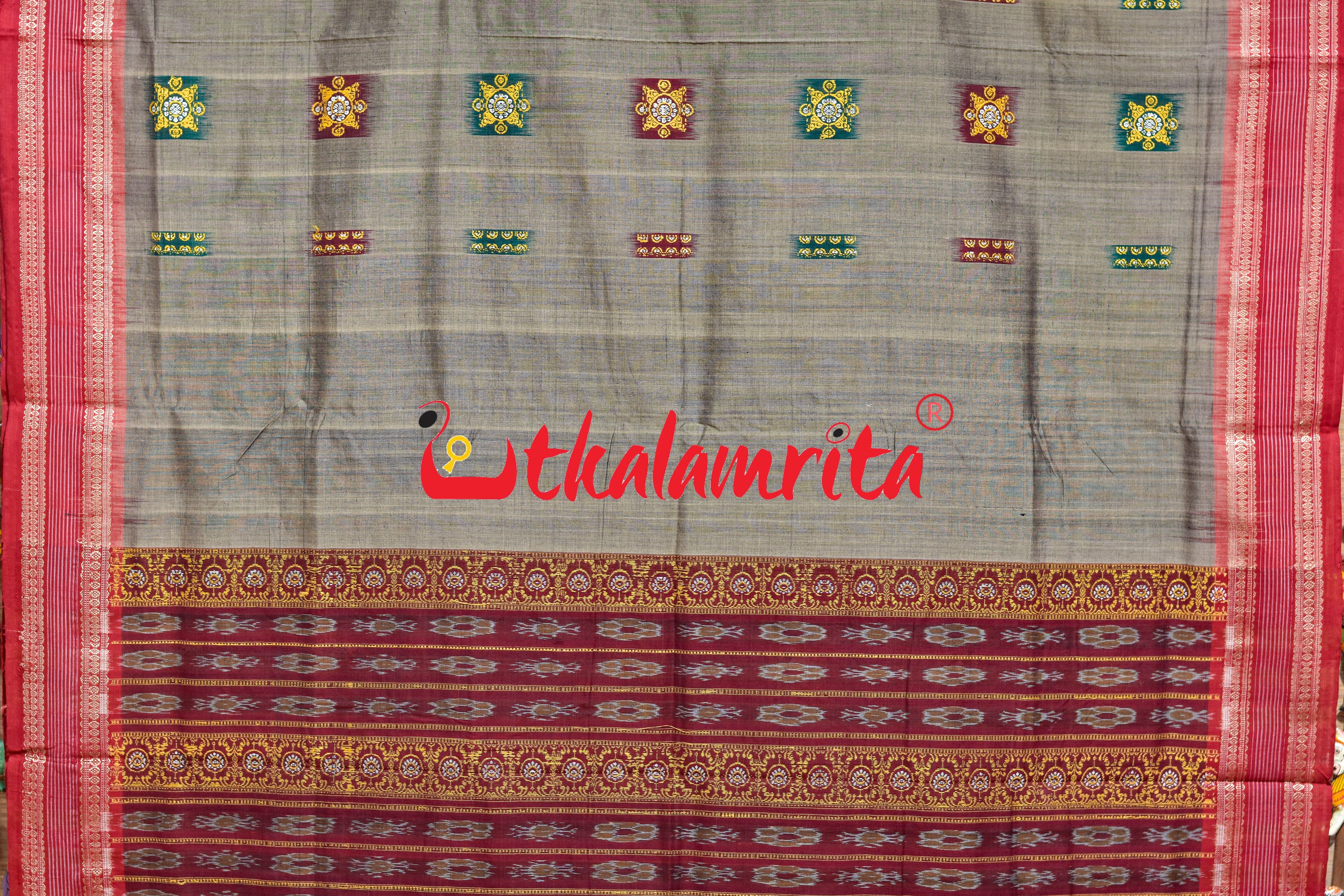 Box Bomkai Grey Red Cotton Saree