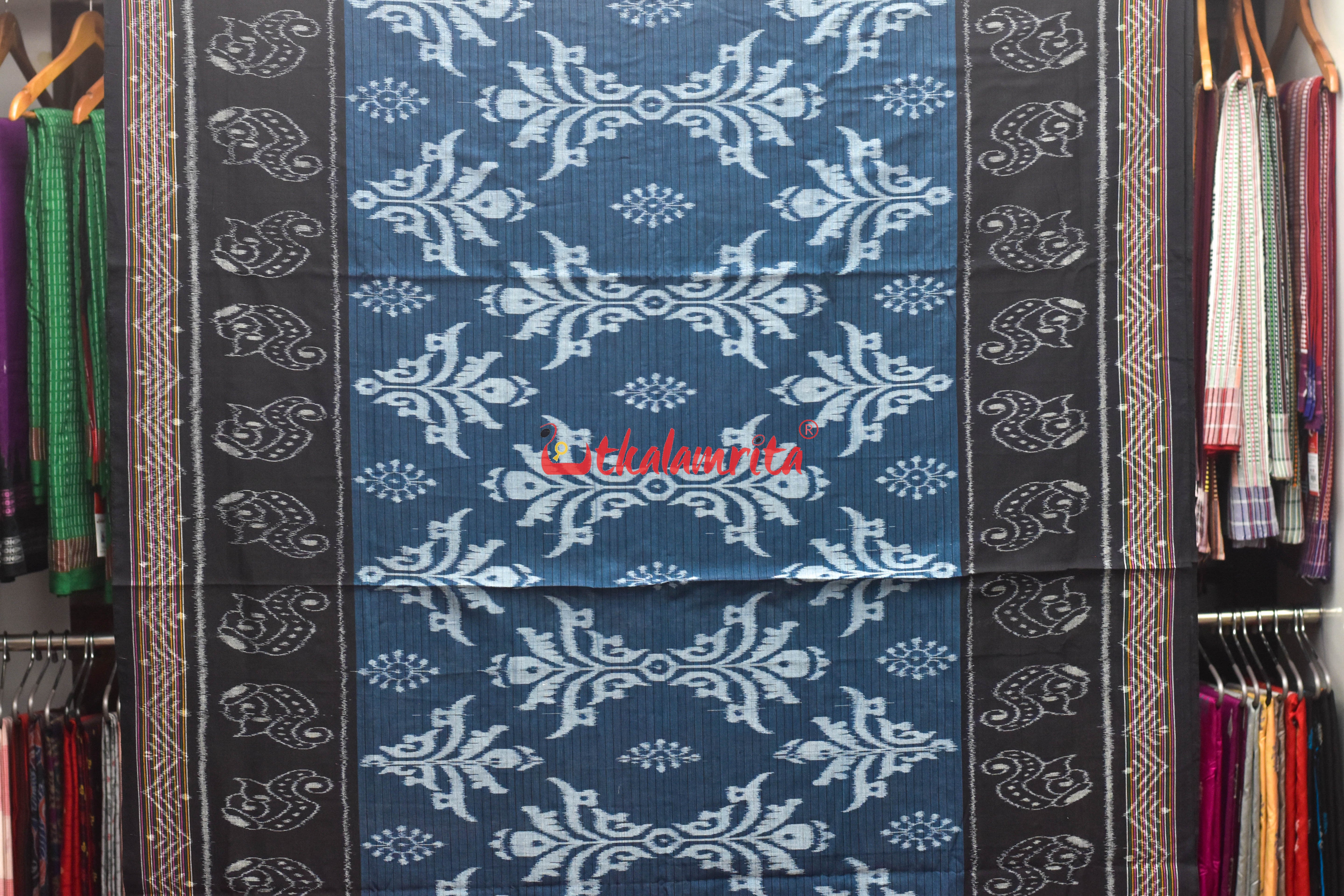 Blue Black Sankha Khandua Cotton Saree