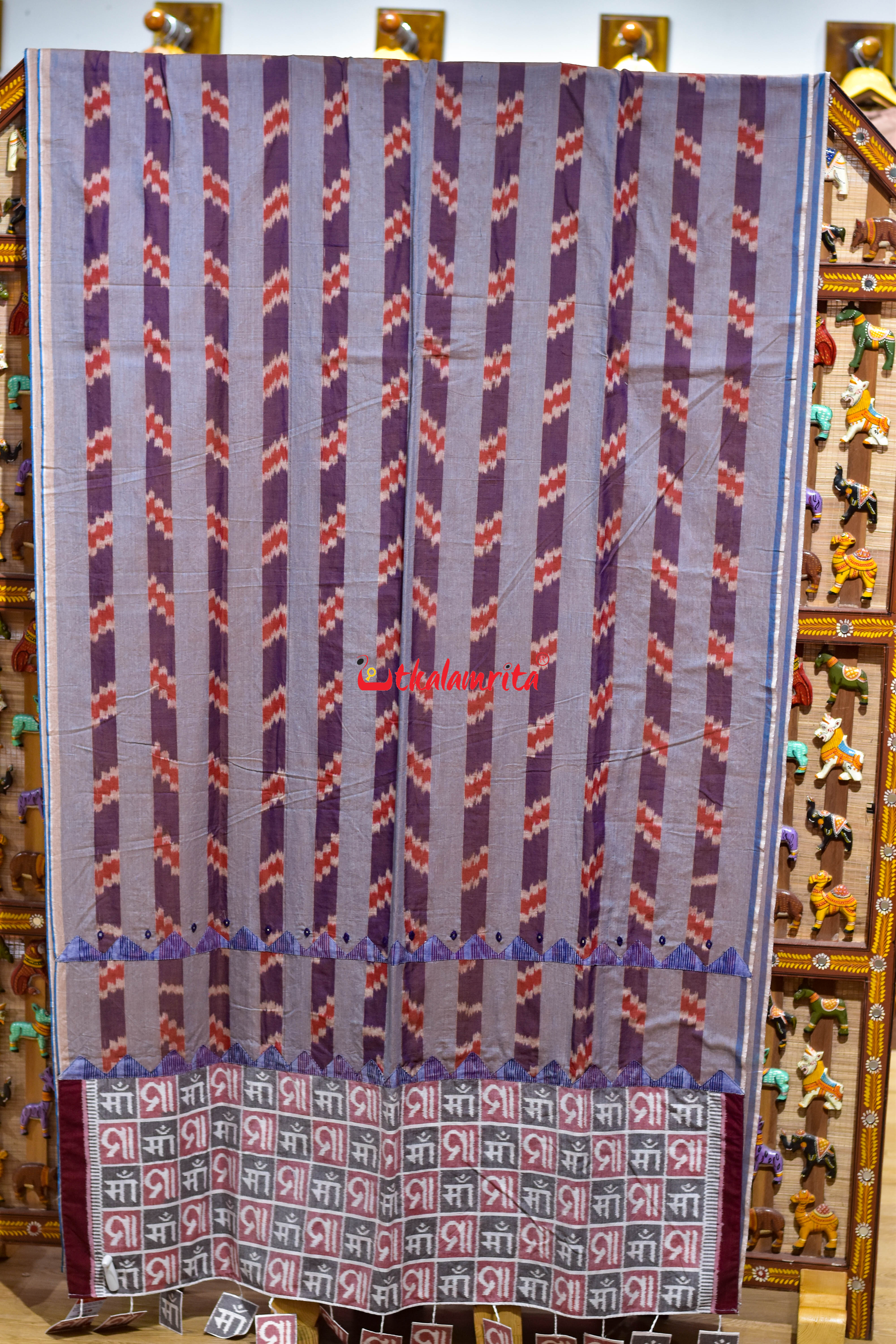 Dual Shade Purple Golden Grey Red Maa Anchal Designer Cotton Saree