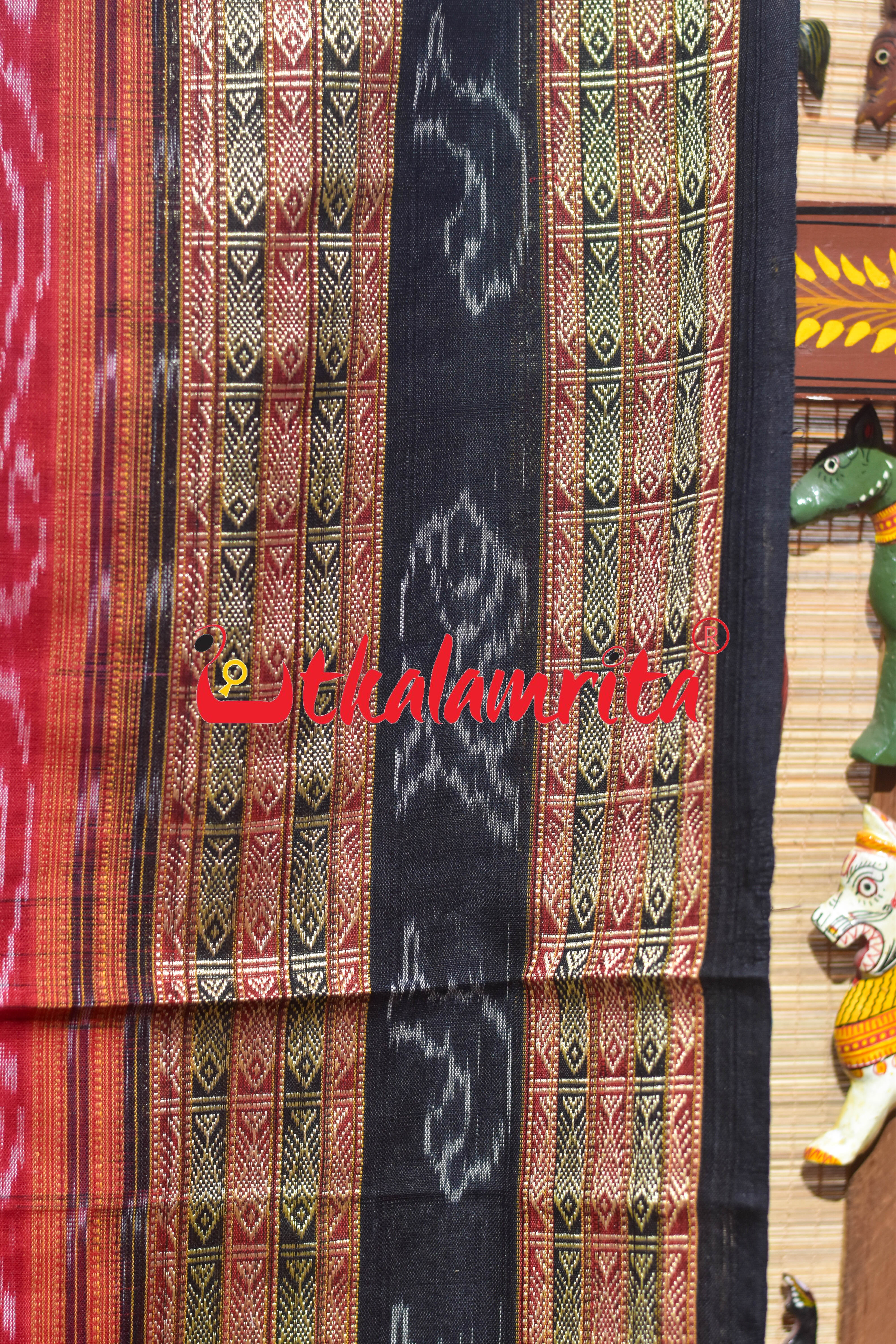 Red Black Bichitrapuri Sambalpuri Cotton Saree