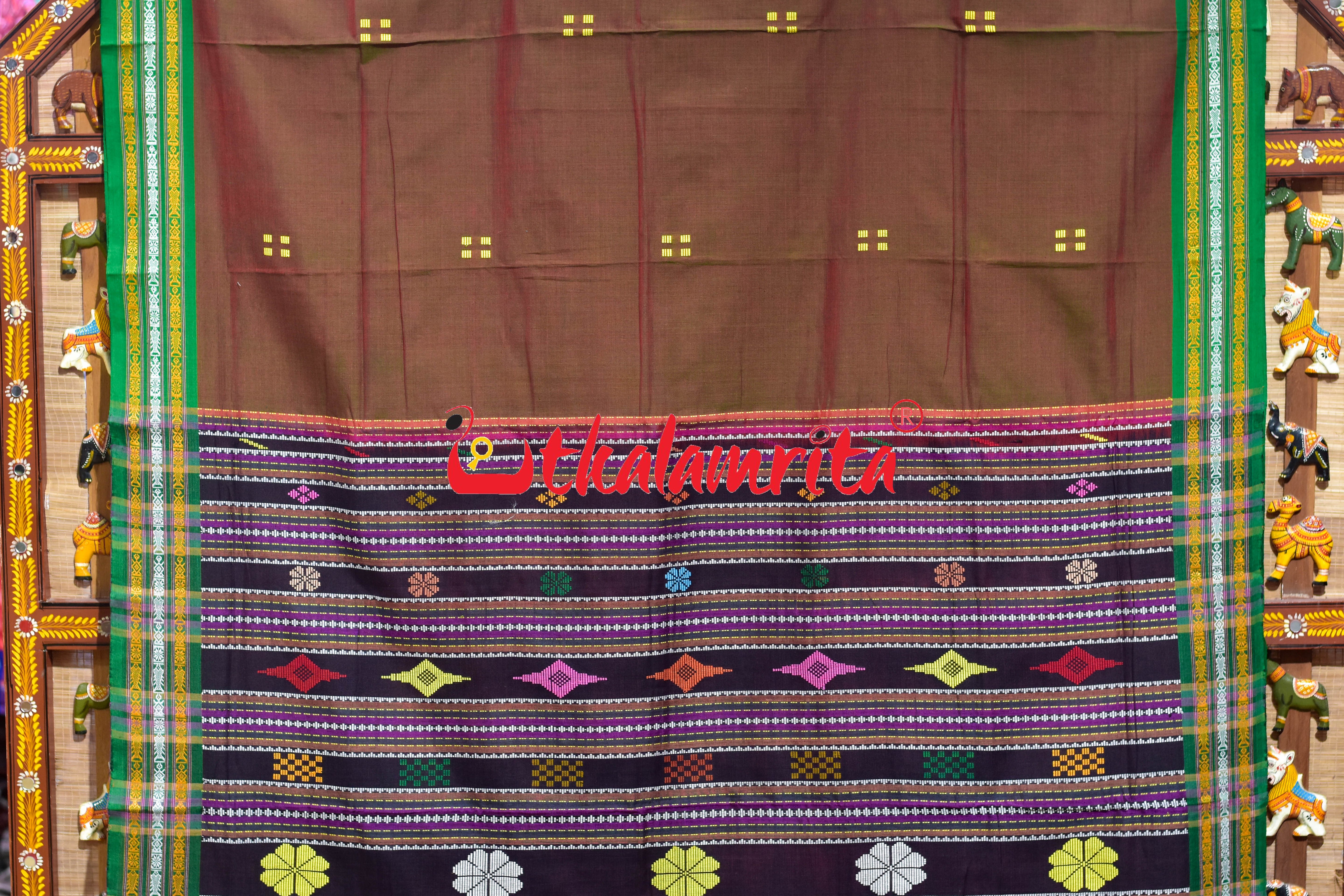 Green Buta Phula Anchal Dhalapathar Cotton Saree