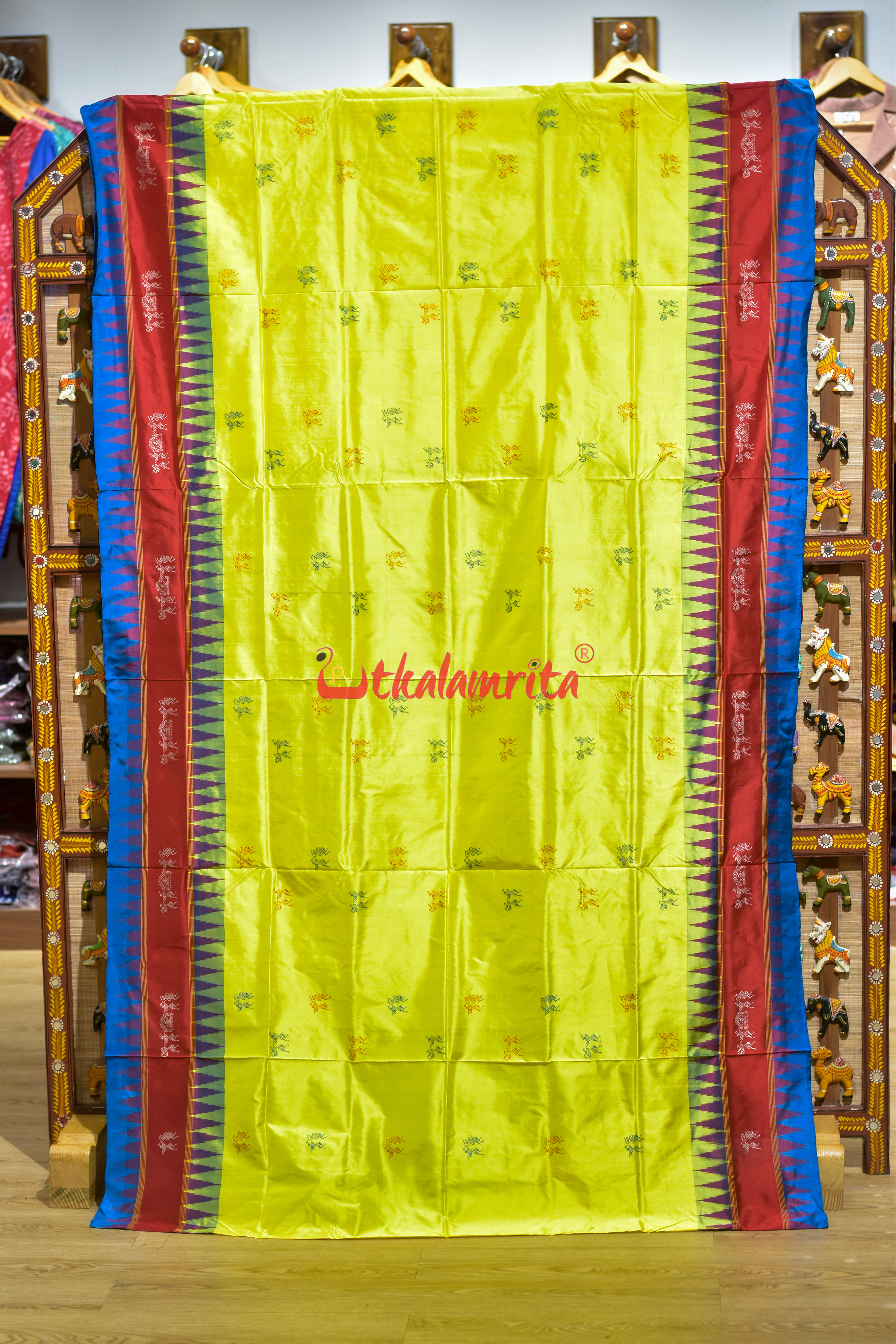 Yellow Double Kumbha Sabari Bomkai Silk Saree