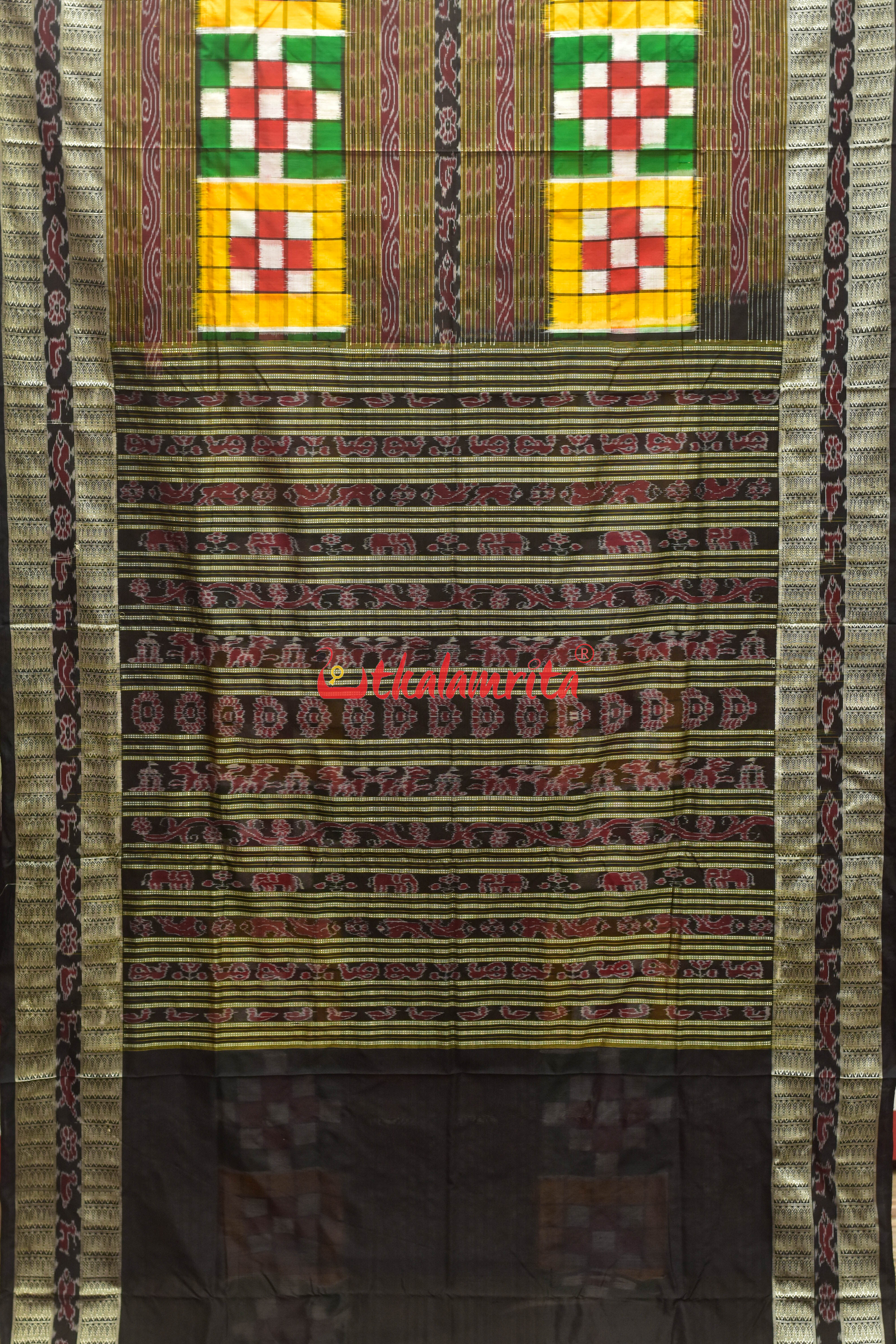 Yellow Green Red Bichitrapuri Sambalpuri Silk Saree