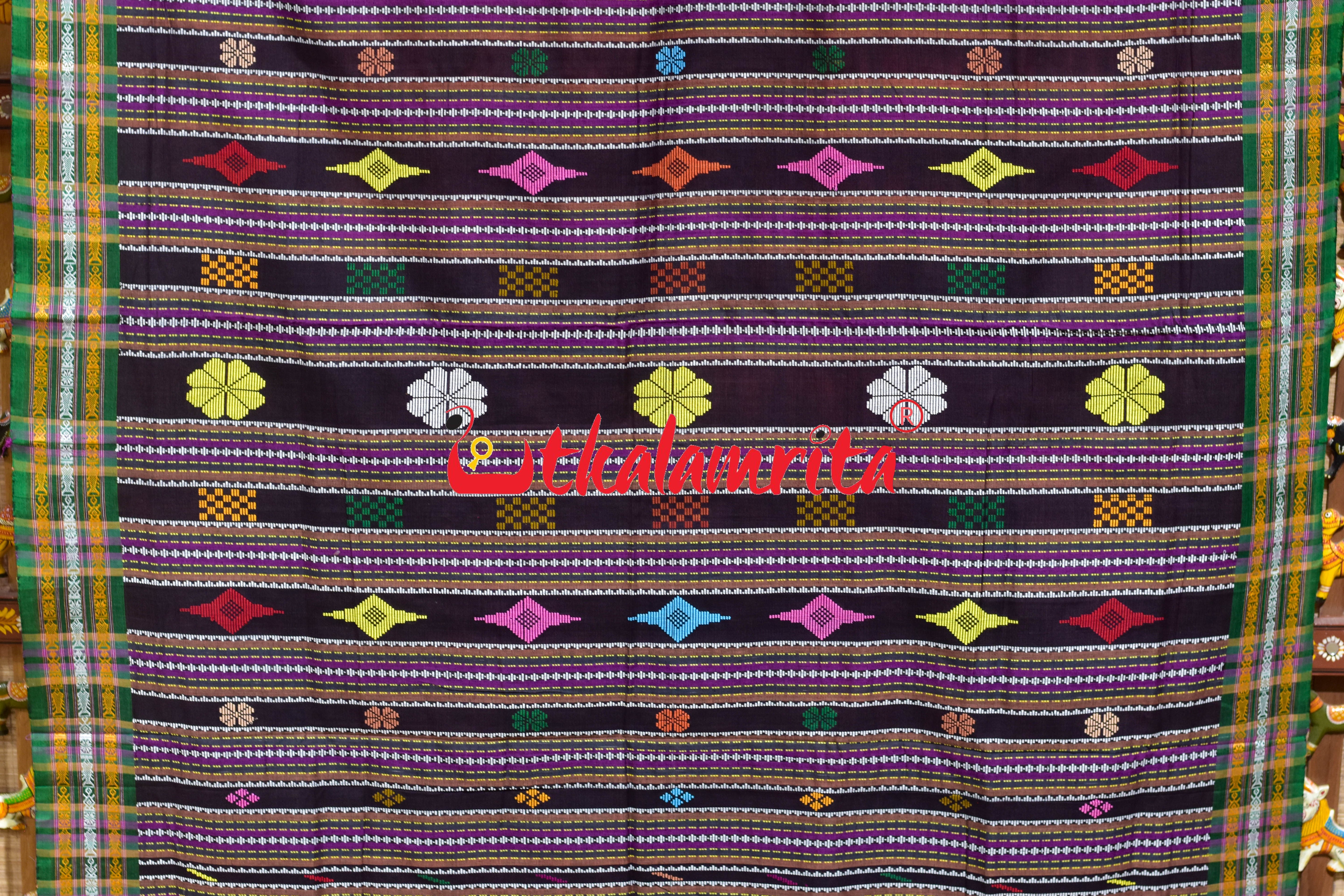 Green Buta Phula Anchal Dhalapathar Cotton Saree