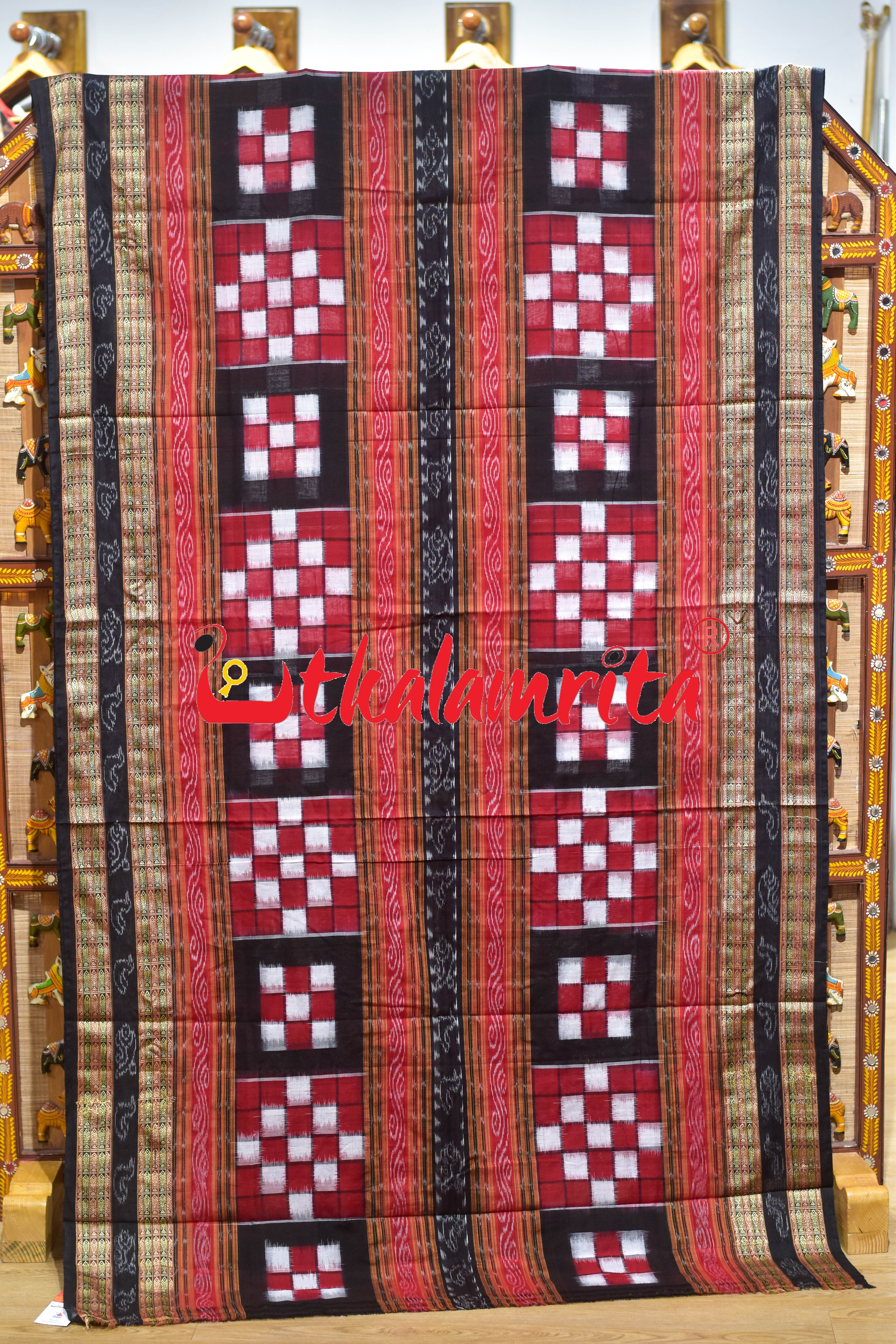 Red Black Bichitrapuri Sambalpuri Cotton Saree