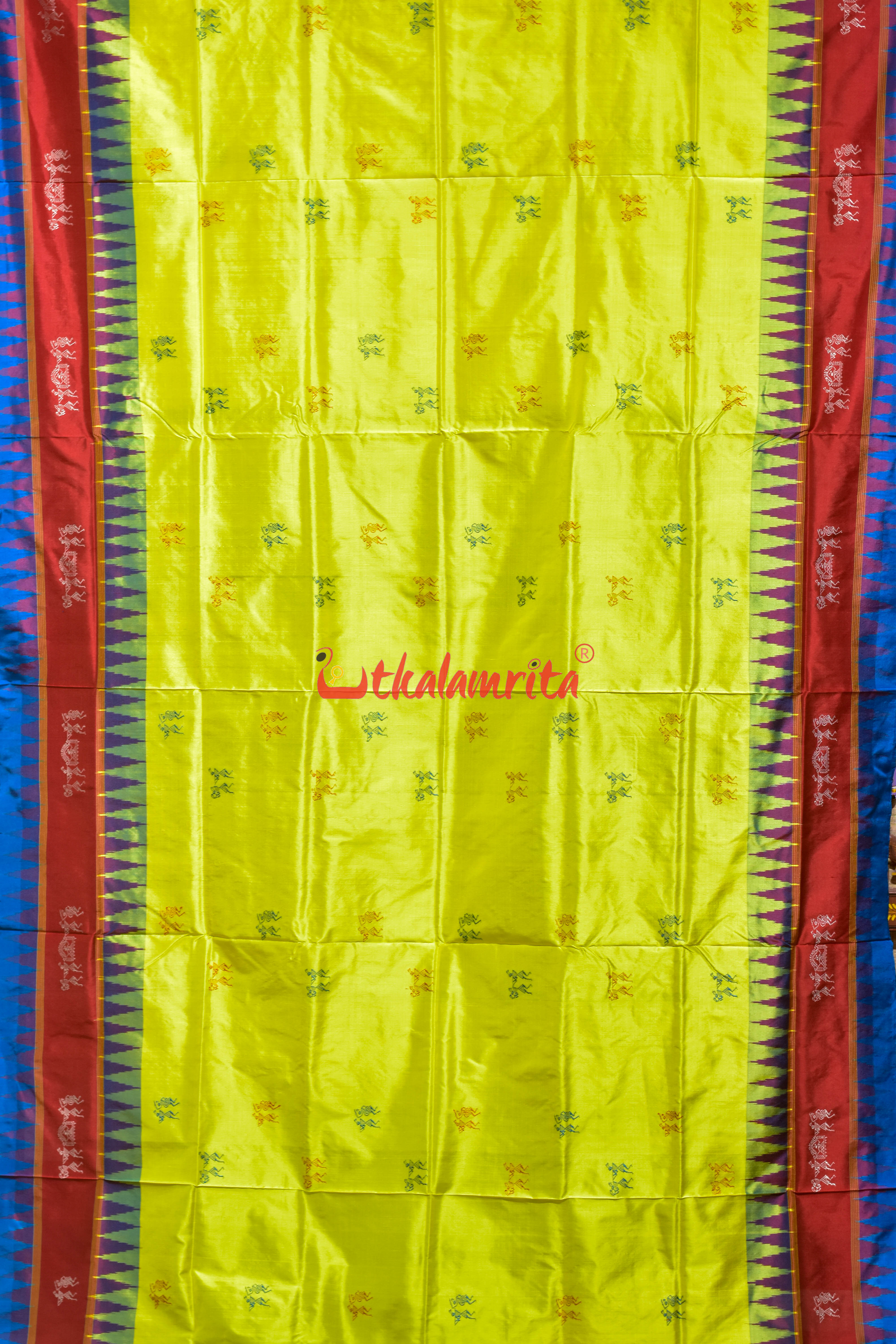 Yellow Double Kumbha Sabari Bomkai Silk Saree
