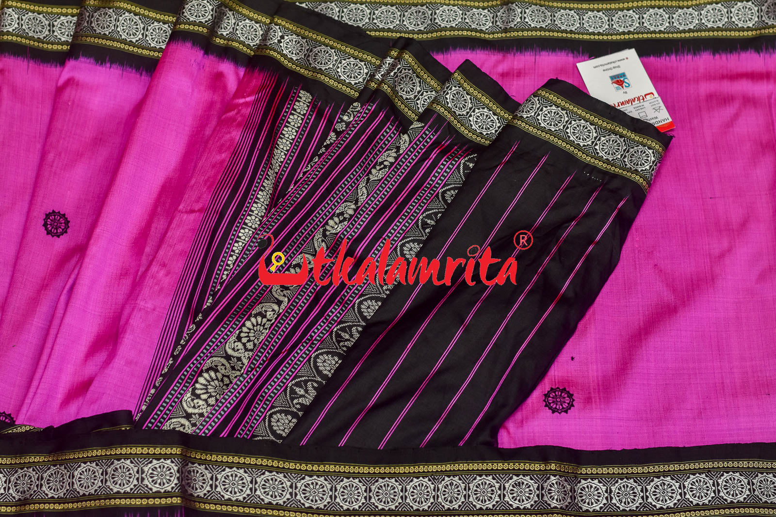 Pink Black Konark Chakra Border Silk Saree