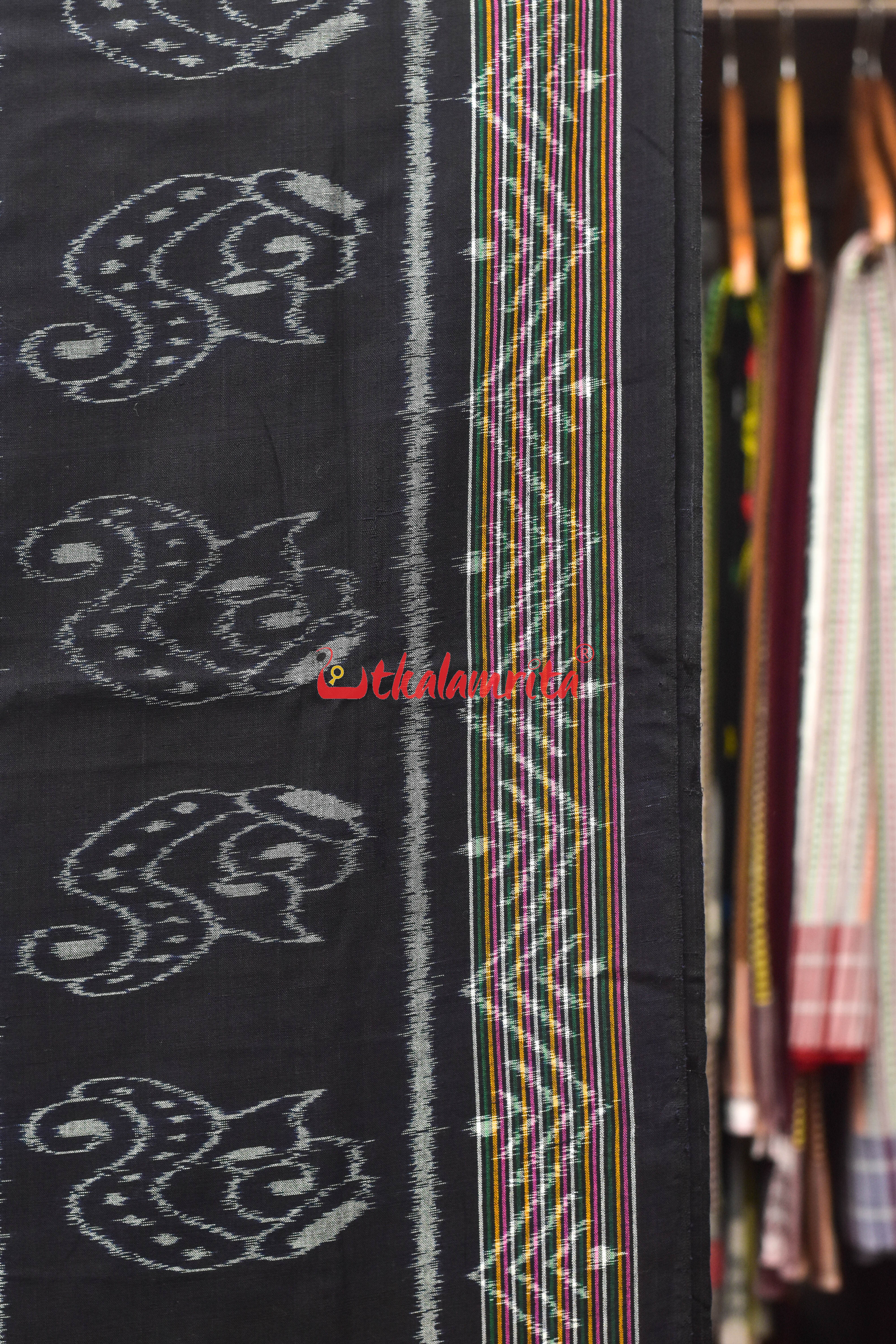 Blue Black Sankha Khandua Cotton Saree