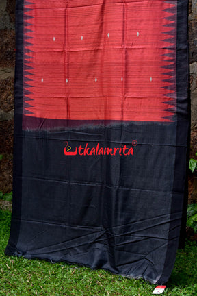 Red Black Fine With Hearts Tussar Saree
