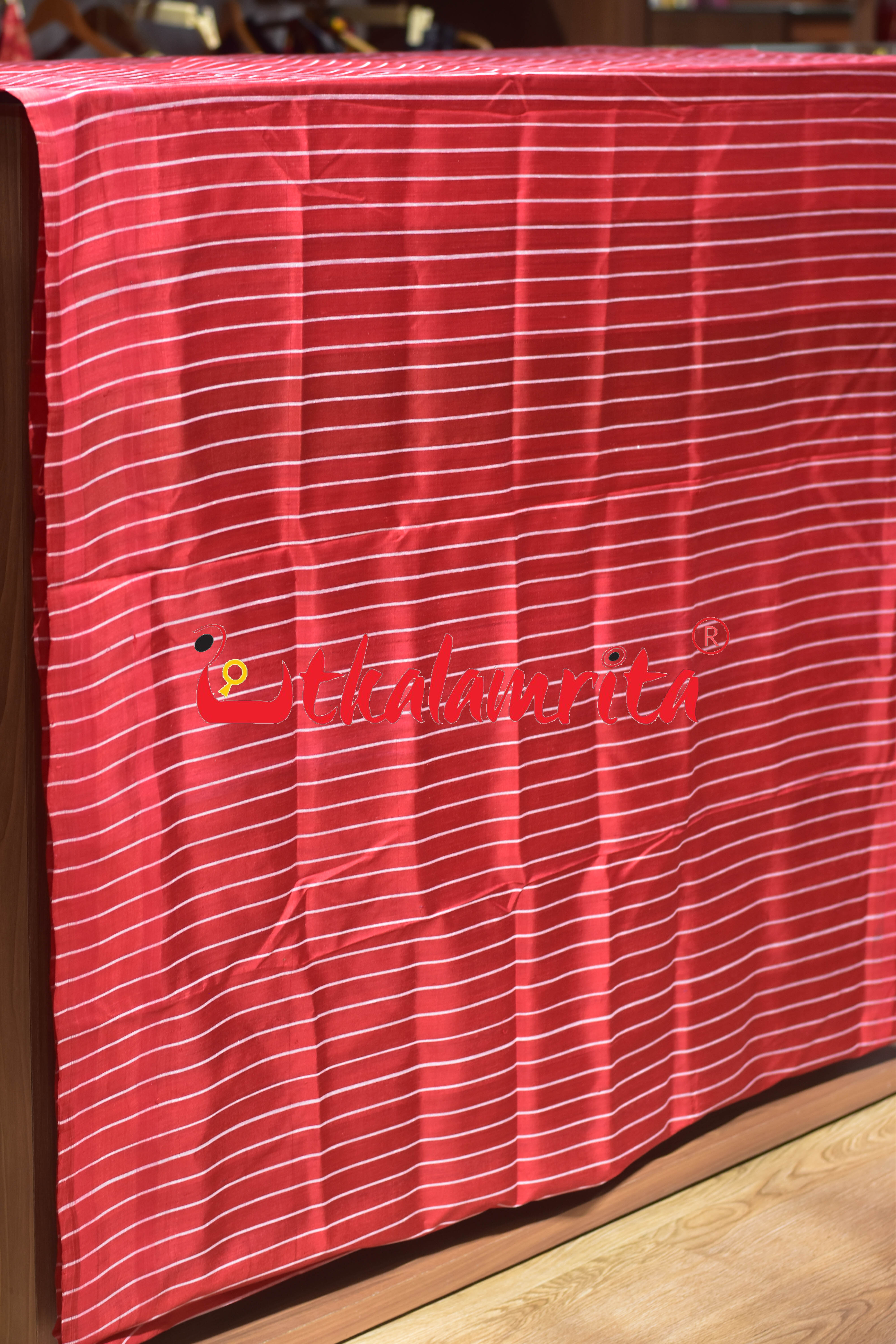 Red Vertical Lines Silk (Fabric)