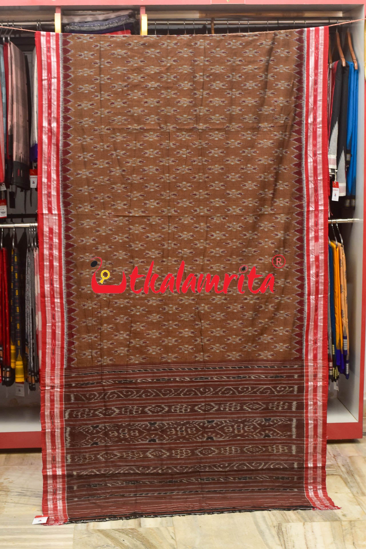 Brown Maroon Kumbha Khandua Cotton Saree