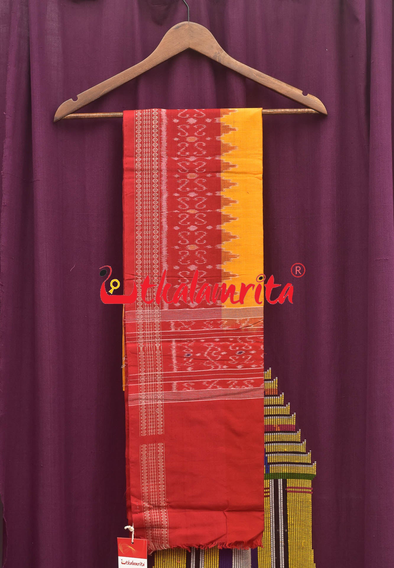 S Design Red Yellow Sambalpuri Cotton Dress Set