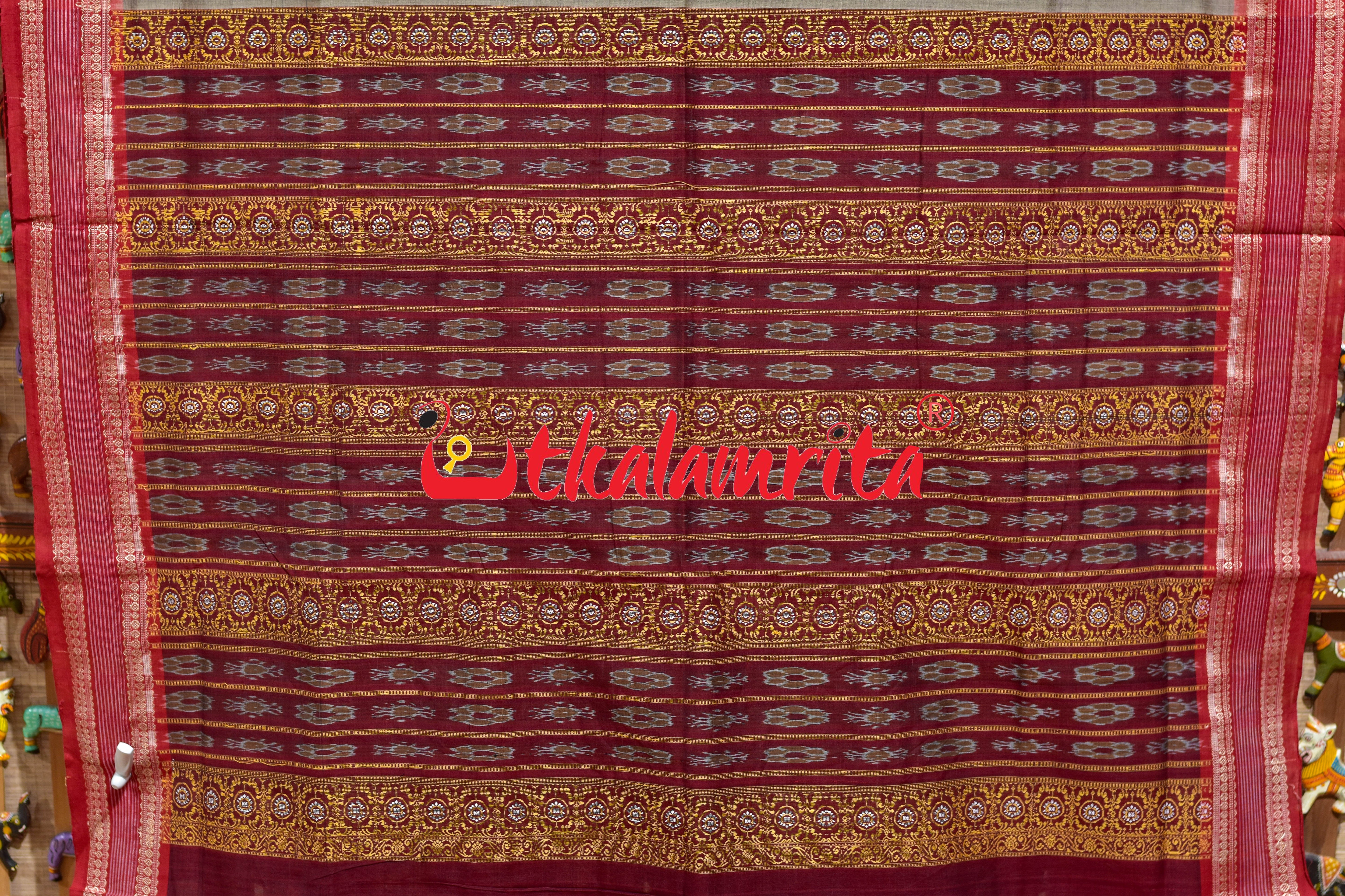 Box Bomkai Grey Red Cotton Saree