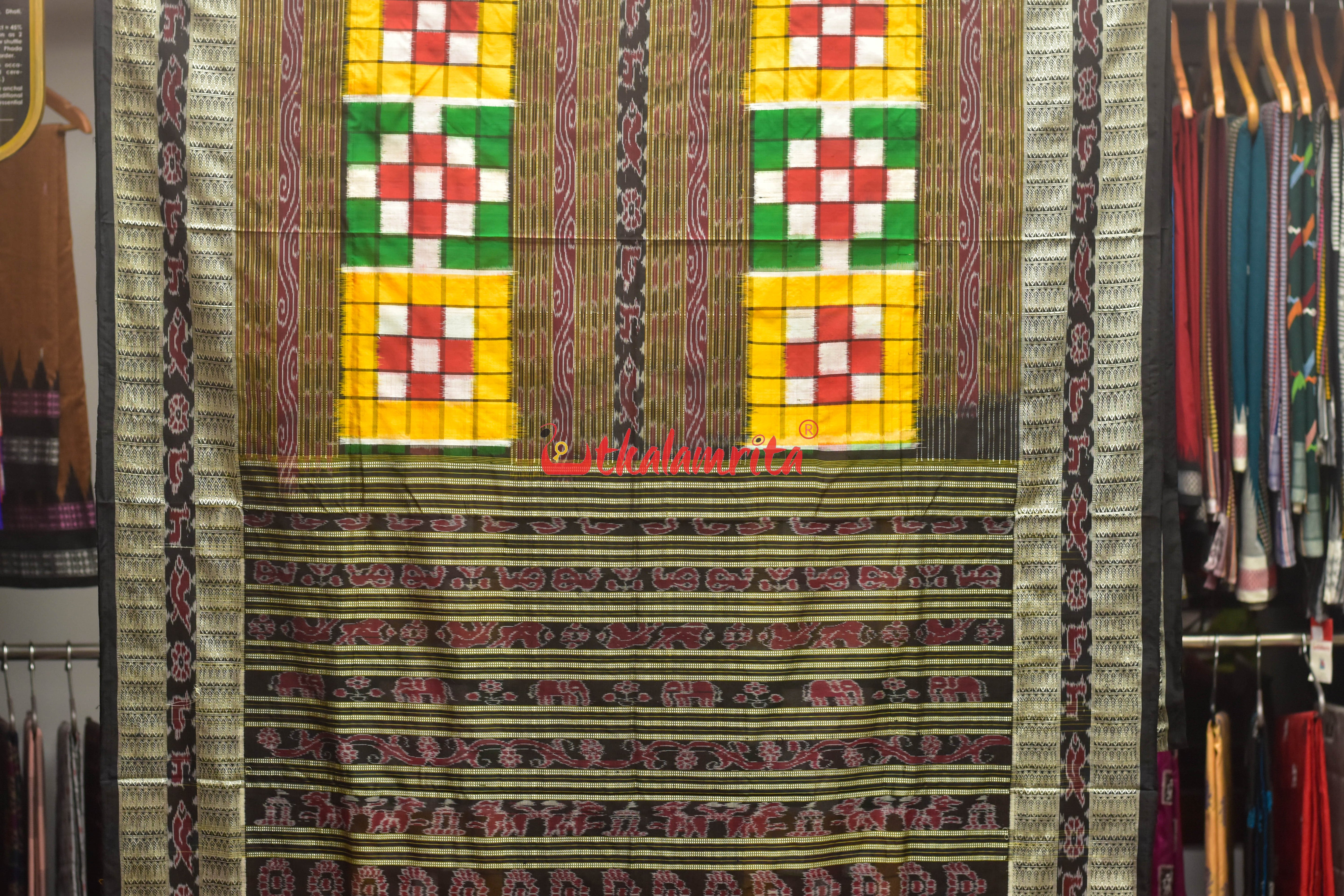 Yellow Green Red Bichitrapuri Sambalpuri Silk Saree