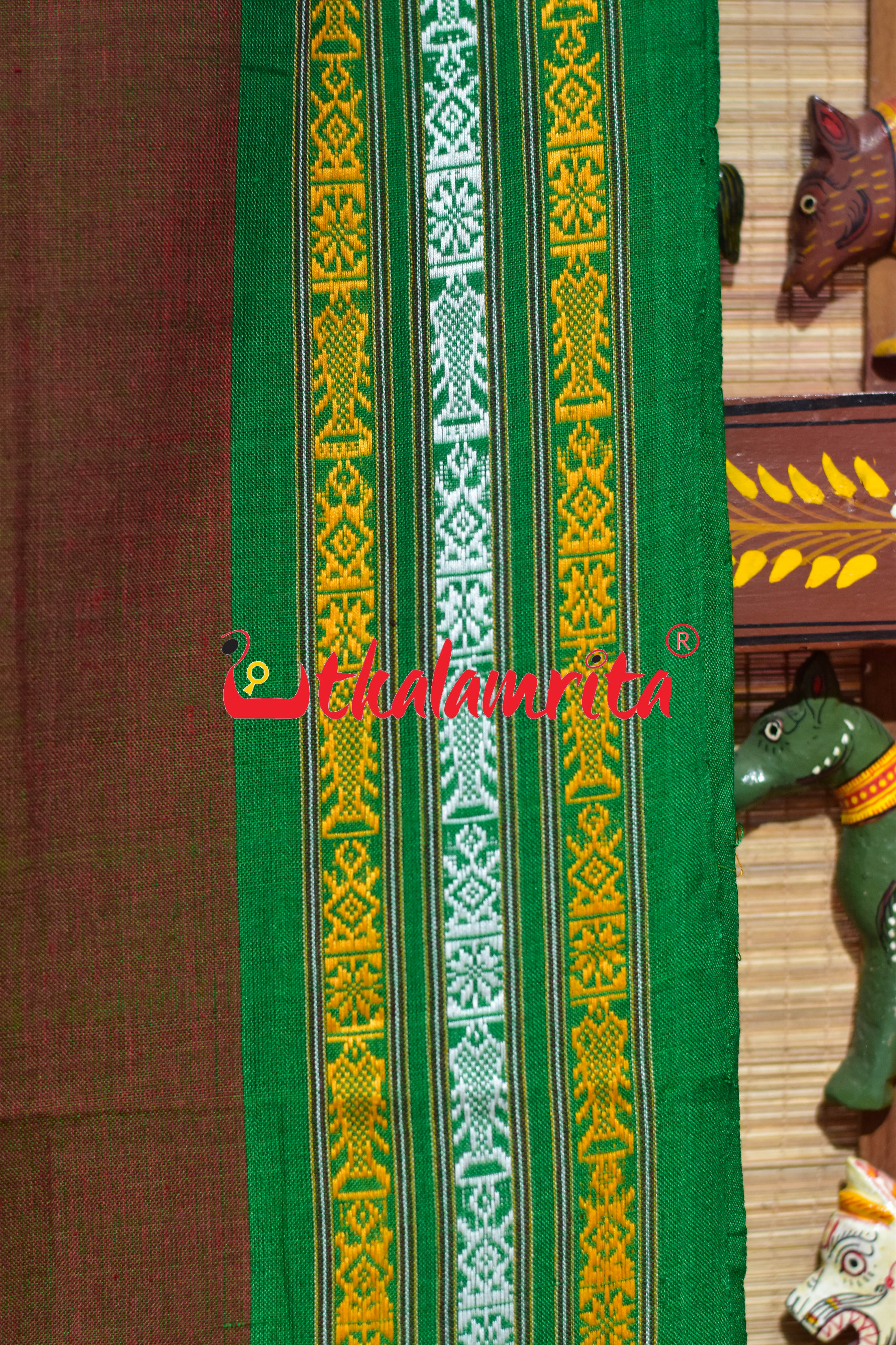 Green Buta Phula Anchal Dhalapathar Cotton Saree