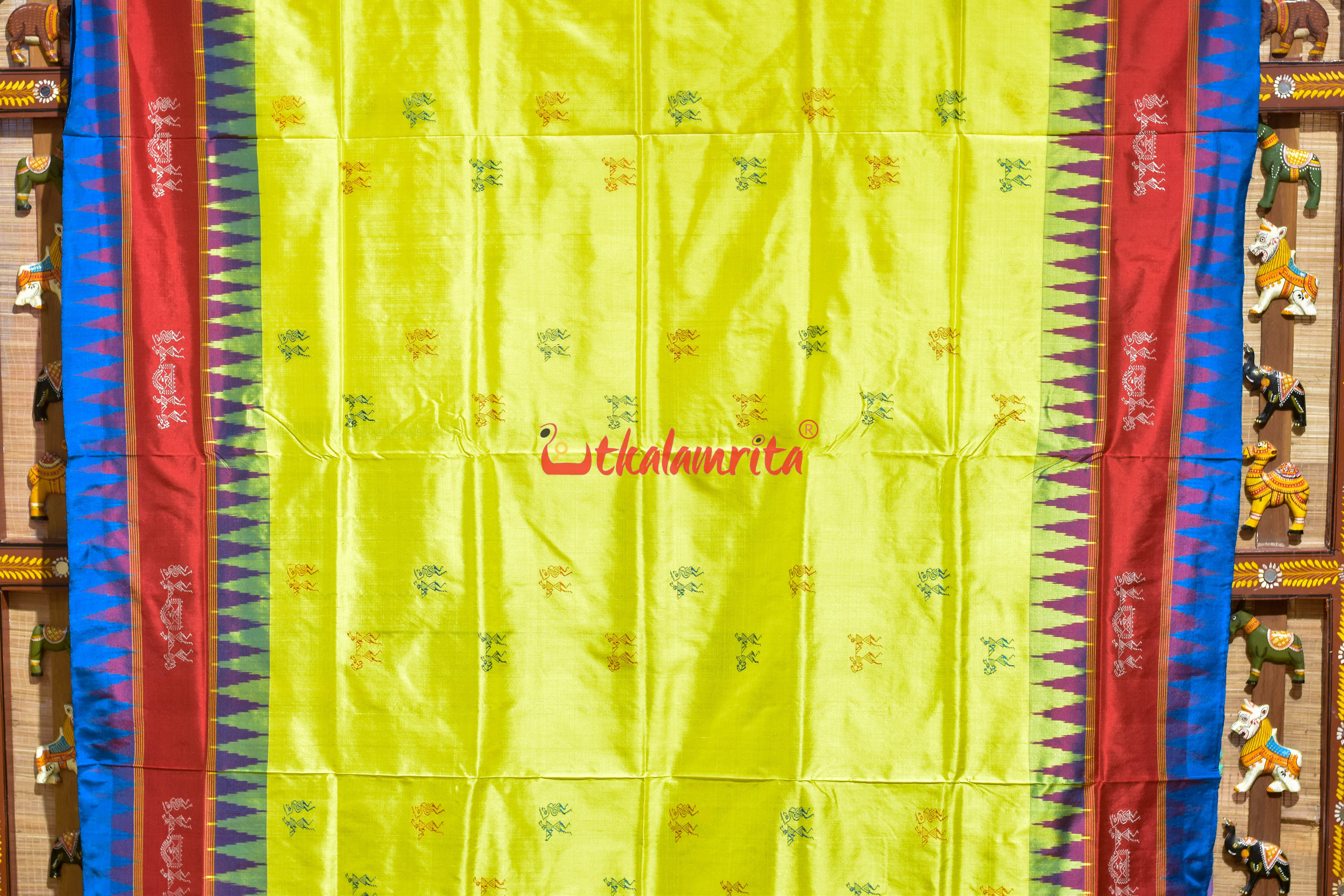 Yellow Double Kumbha Sabari Bomkai Silk Saree