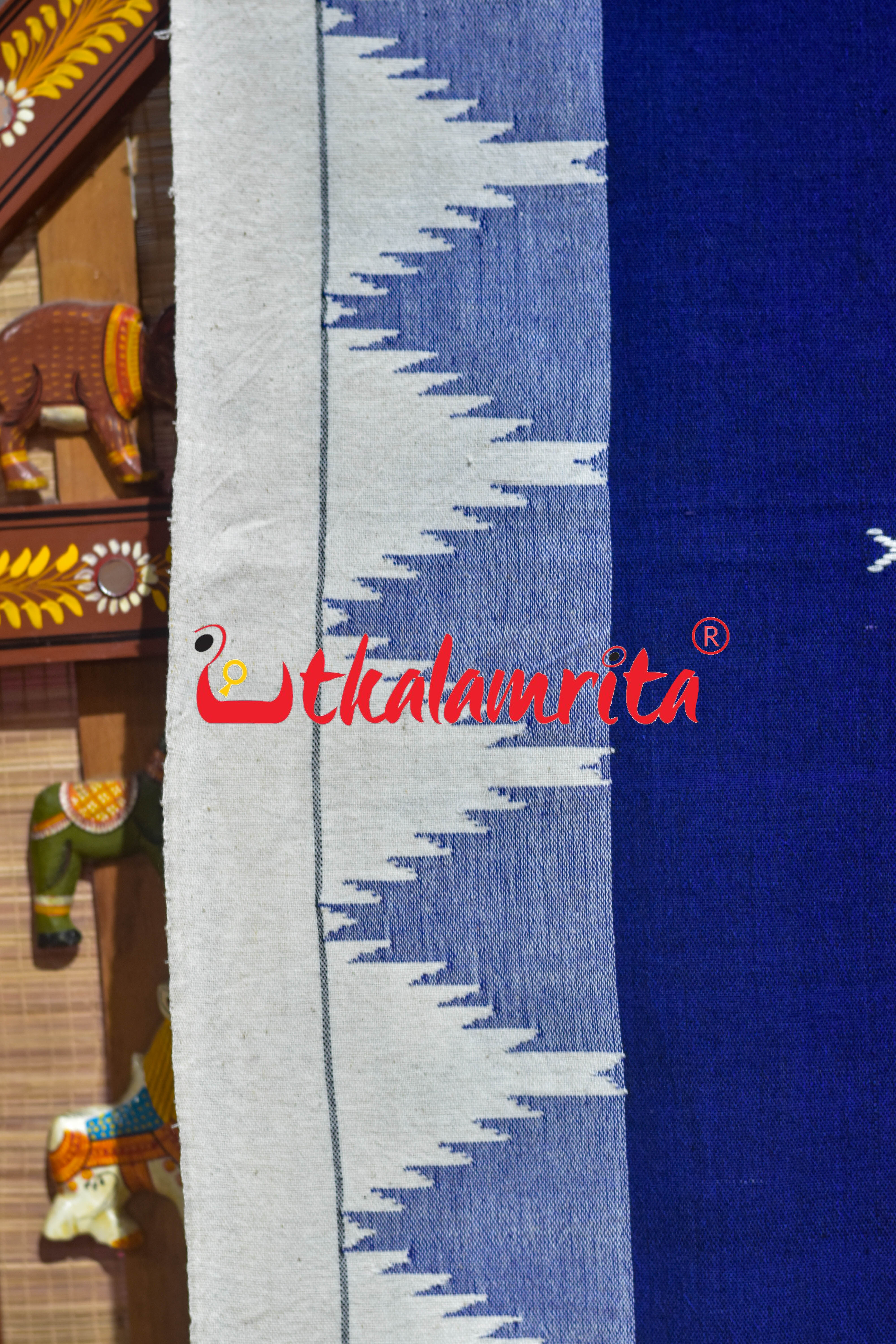 Blue White Temple Border Kotpad Cotton Saree