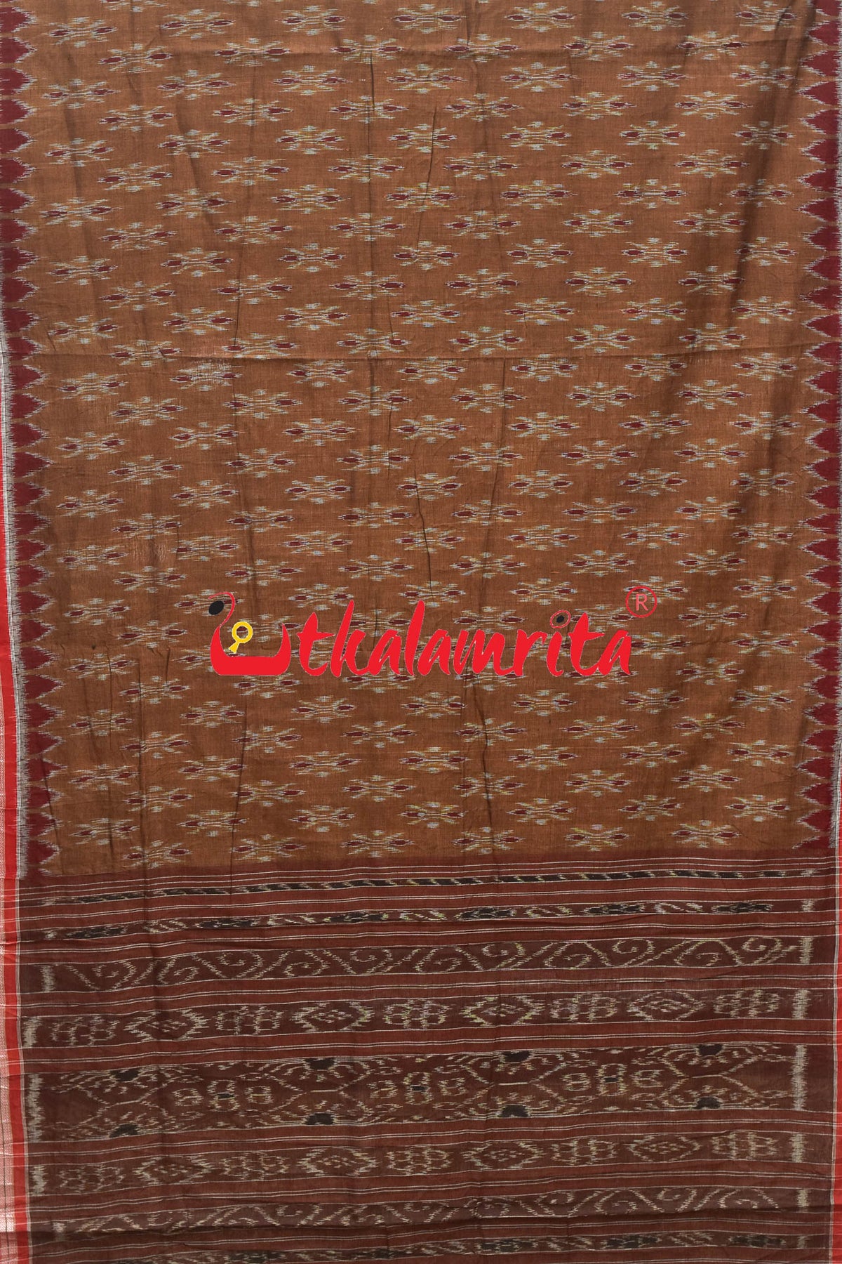 Brown Maroon Kumbha Khandua Cotton Saree