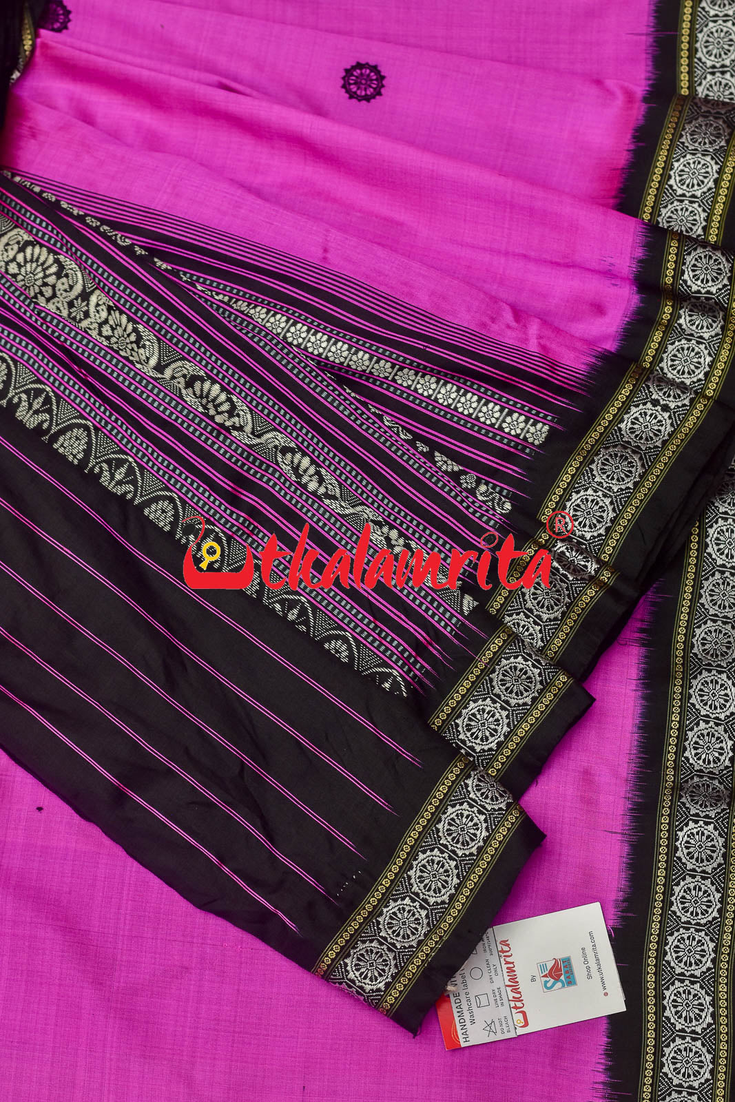 Pink Black Konark Chakra Border Silk Saree