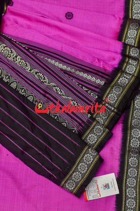 Pink Black Konark Chakra Border Silk Saree