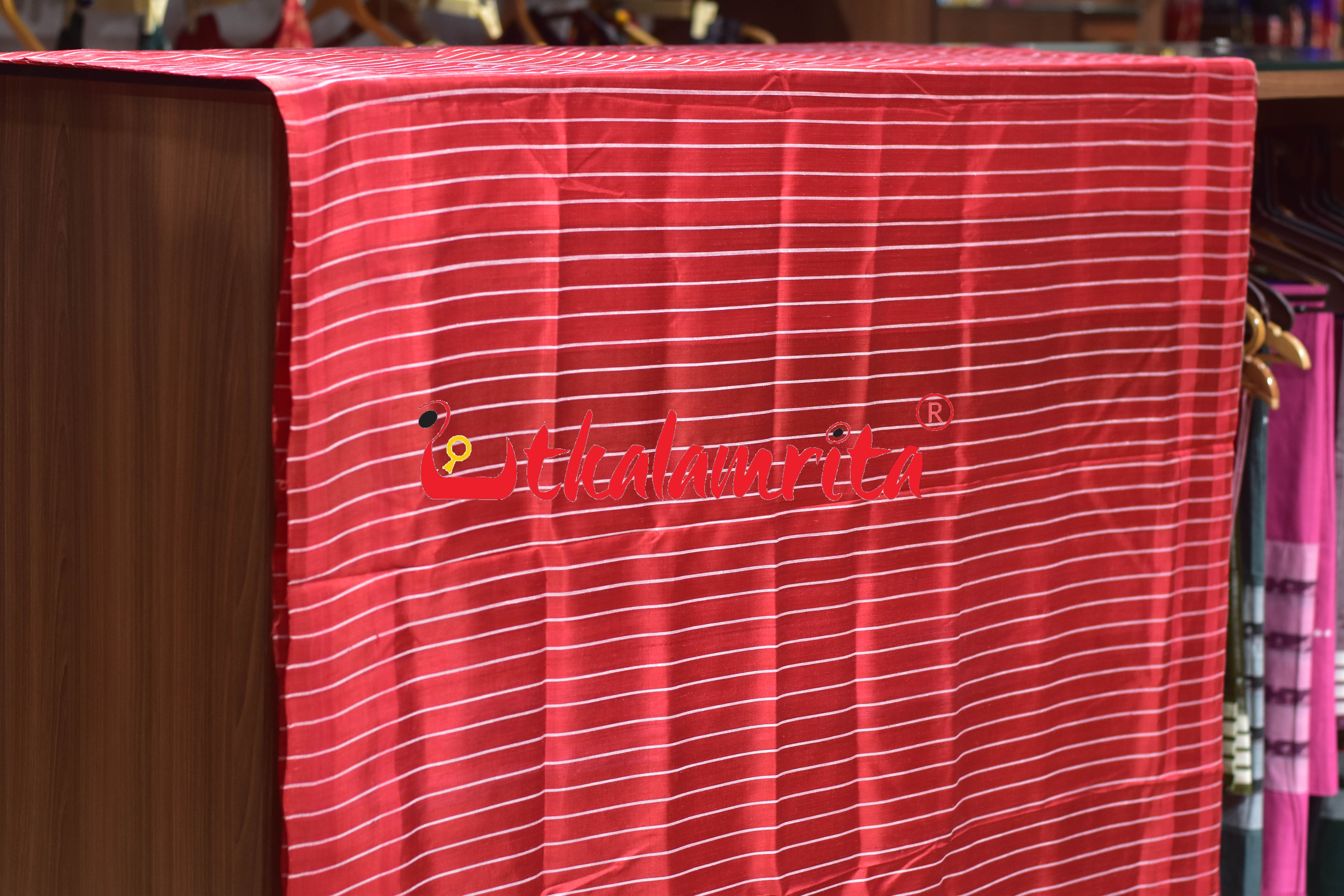 Red Vertical Lines Silk (Fabric)